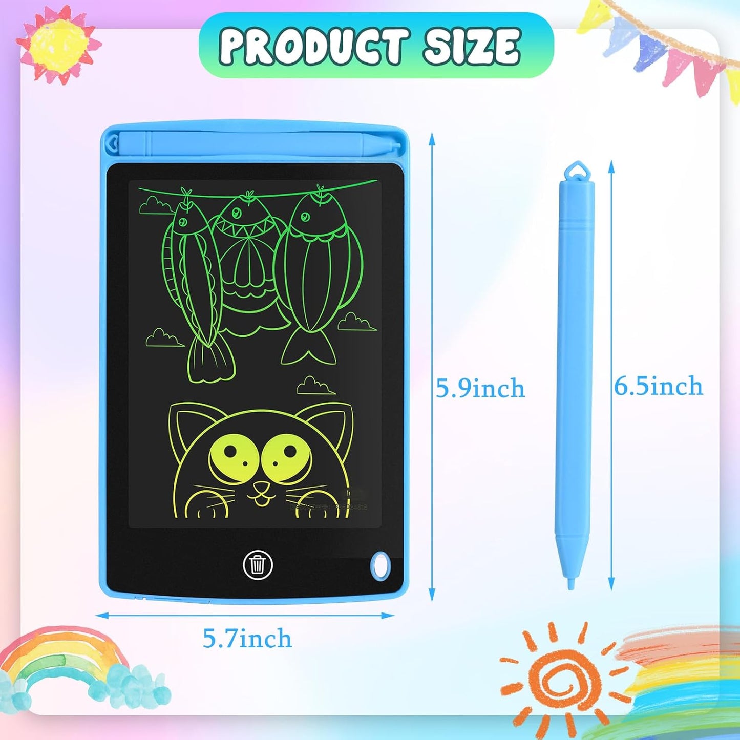 6 Pack LCD Writing Tablet for Kids 8.5 inch, Colorful Drawing Board with One-Click Erase, Lock, and Stylus, No Blue-ray Screen, Drawing Pad Toy for Ages 3-12 Boys and Girls Gifts 3+ Years Old