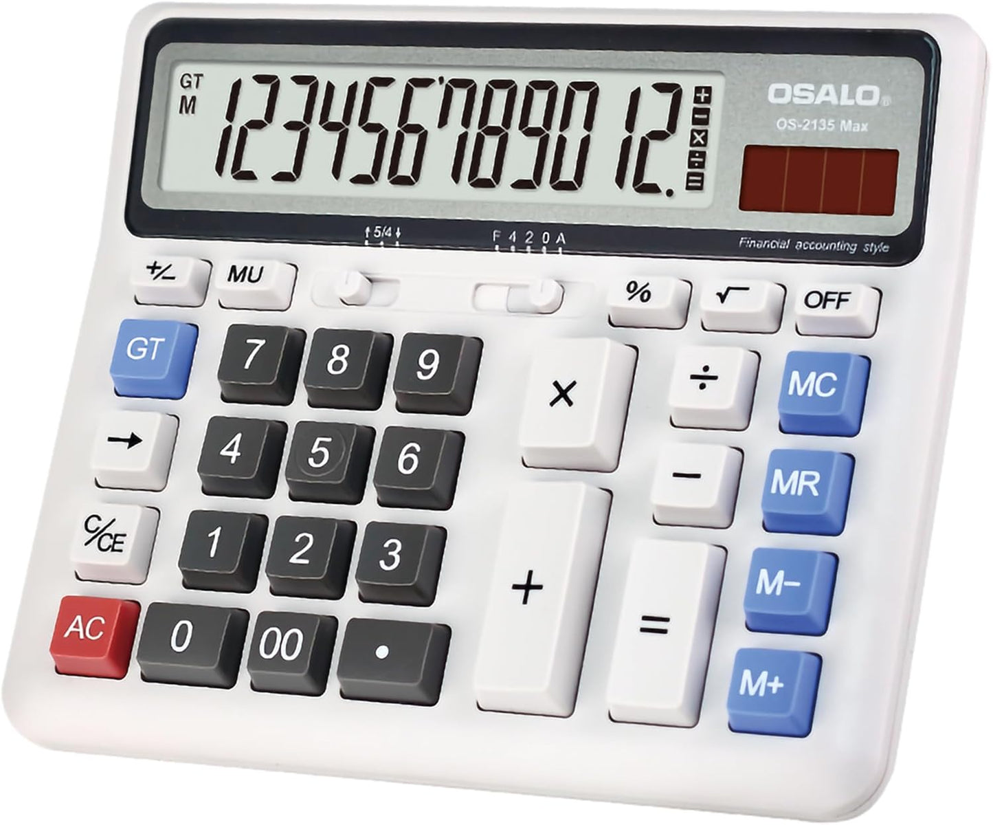 Desktop Calculator Extra Large LCD Display 12-Digit Big Number Accounting Calculator with Giant Response Button, Battery & Solar Powered, Perfect for Office Business Home Daily Use(OS-2135)