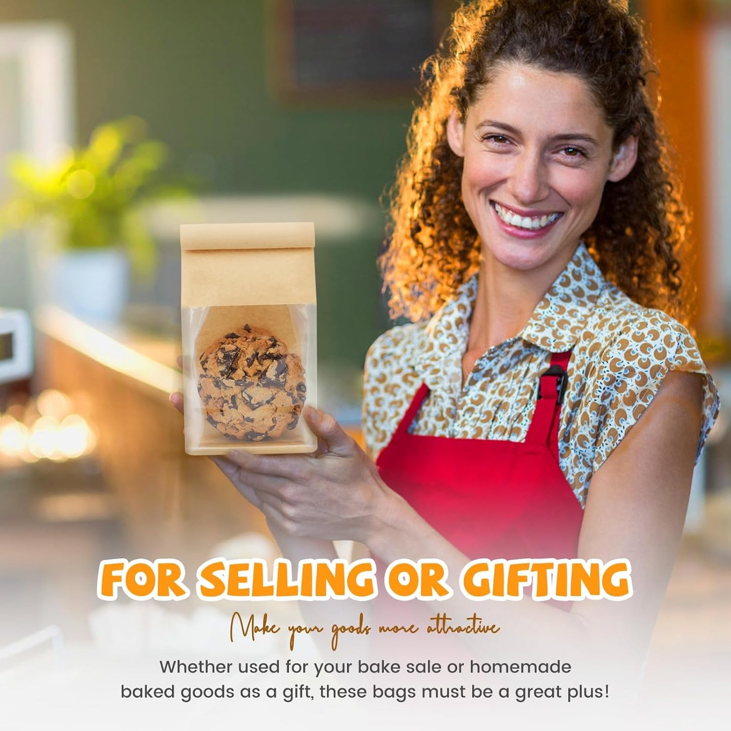 50 Pack Small Bakery Bags with Window, 3.9x3.1x8.2 Inches Tin Tie Tab Lock Cookie Packaging Bag Resealable Paper Treat Bags for Homemade Granola, Popcorn, Candies, Goodies