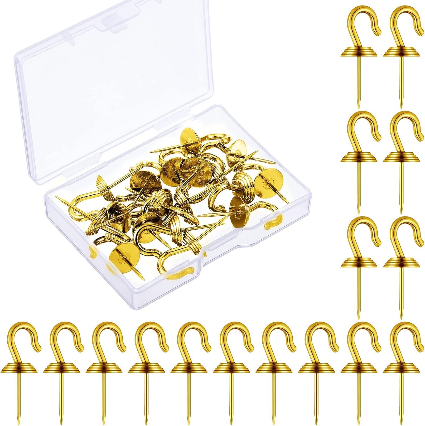 Hotop 60 Pieces Push Pin Wall Hooks Metal Thumb Tack Hangers Iron Alloy Nail Decorative Picture Hooks for 20 Lbs Home Office School Party Supply (Gold)