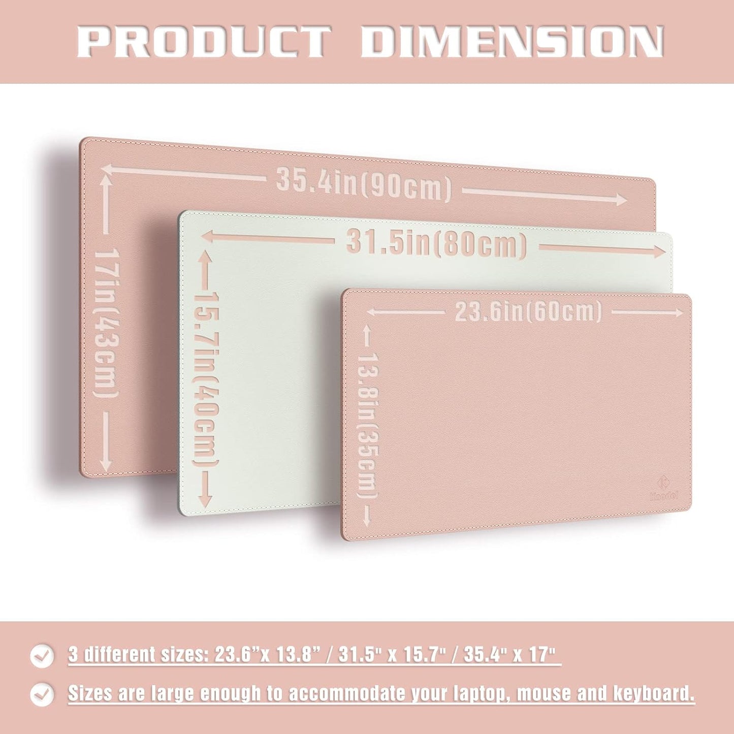 K KNODEL Desk Mat, Blotter, Dual-Sided Office Desk Pad, Waterproof Desk Mat for Desktop, Desk Blotters, PVC Leather Pad Protector (Pink, 35.4" x 17")