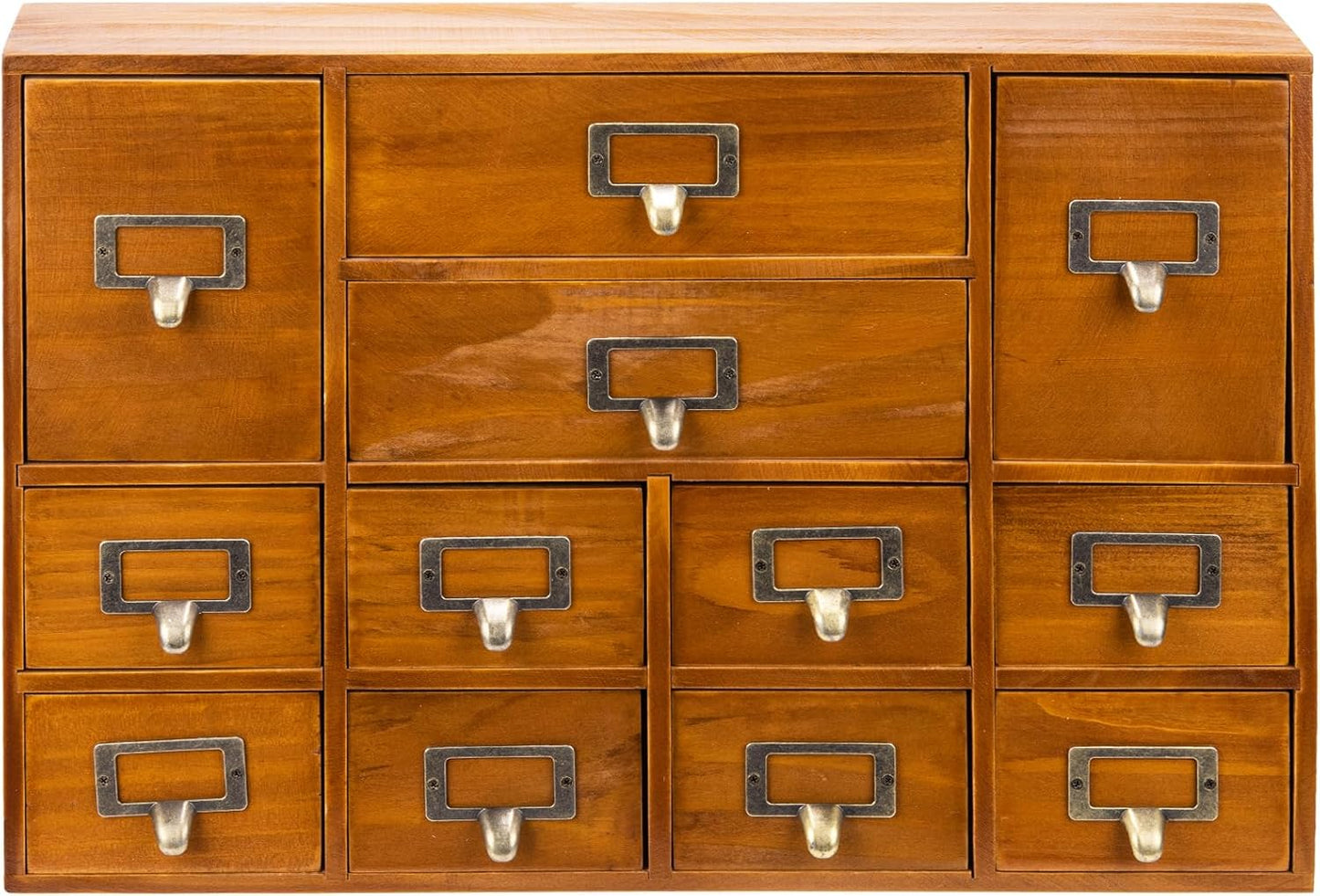 12-Drawer Apothecary Cabinet - Index Card Organizer - Vintage Chest of Drawers - Mahogany Wooden Organizer - Office Desktop Drawer Organizer for Herb Storage, Apothecary Diaries, Tea Collection