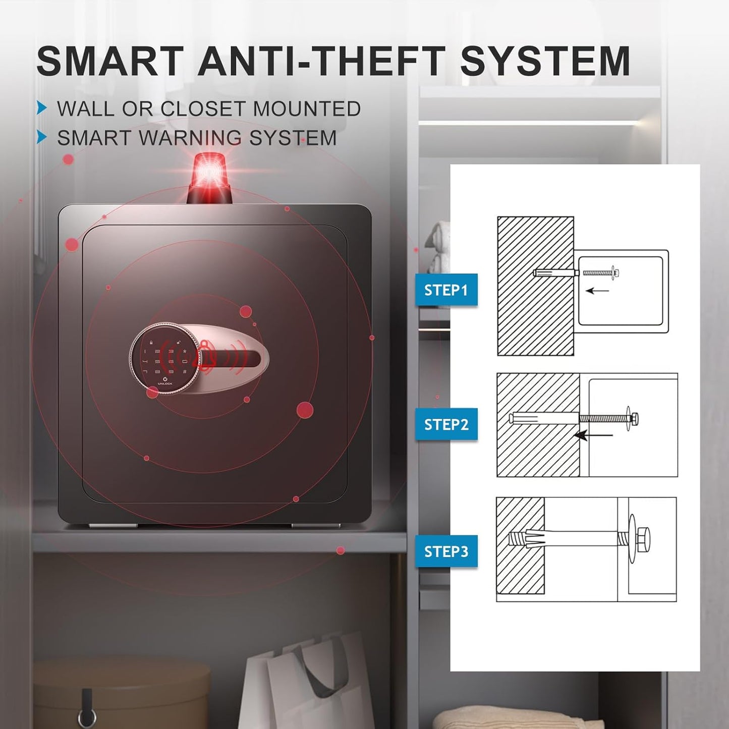BONANO 2.2 Cub Safe Box, Home Safes Lock Box with Mute Function & Touch Screen Keypad, Money Safe with Removable Shelf & Led Light, Wall or Floor Mounting Safes for Home Office