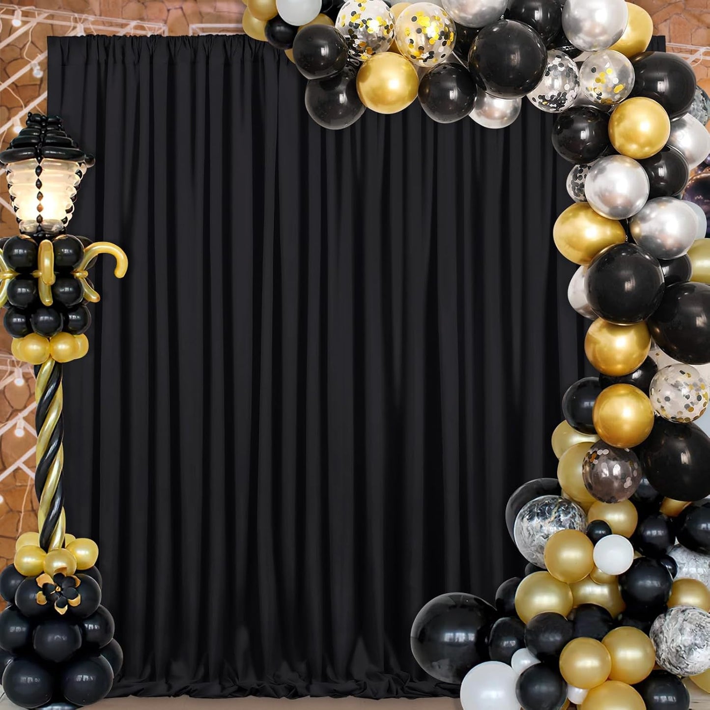 Black Backdrop Curtains 20x10 FT Polyester Photo Backdrop Drapes for Wedding Birthday Party Background Decoration 4 Panels 5ft x 10ft