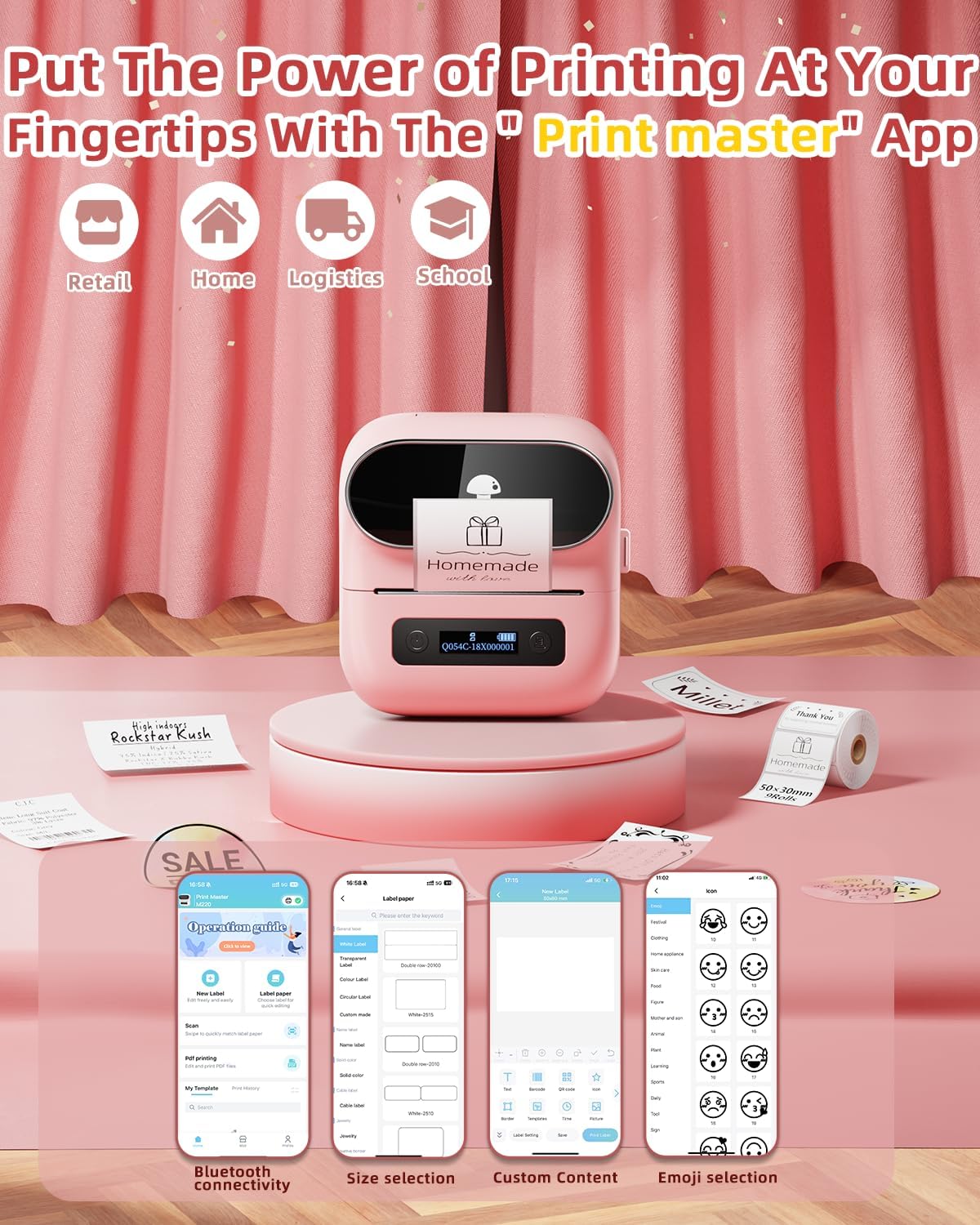 Phomemo M220 Bluetooth Label Maker Machine,Label Printer for Small Business, Office, Home & School, Portable Label Maker with 700+ Templates,400+ Fonts,6000+ Icons, Compatible with Phone, PC