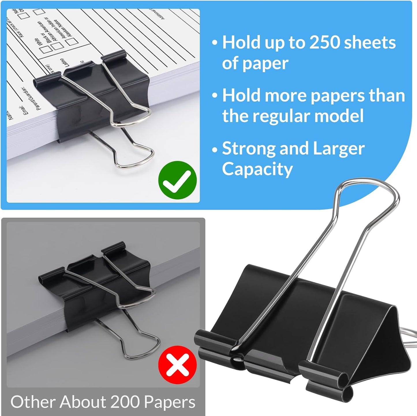 2 Inch 12 Pack Extra Large Binder Clips, Jumbo Paper Clips, Big Paper Clamps, Binder Clips Large Size for Home, School and Office Supplies