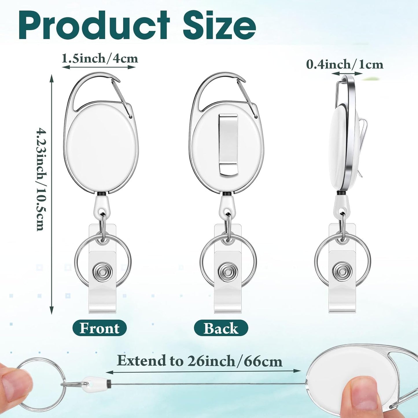 Honoson 50 Pcs Heavy Duty Retractable Badge Reels Batch ID Badge Holder Retractable Clip Bulk Key Holder with Ring for Office Worker Employee, Doctor Nurse Gifts (White)