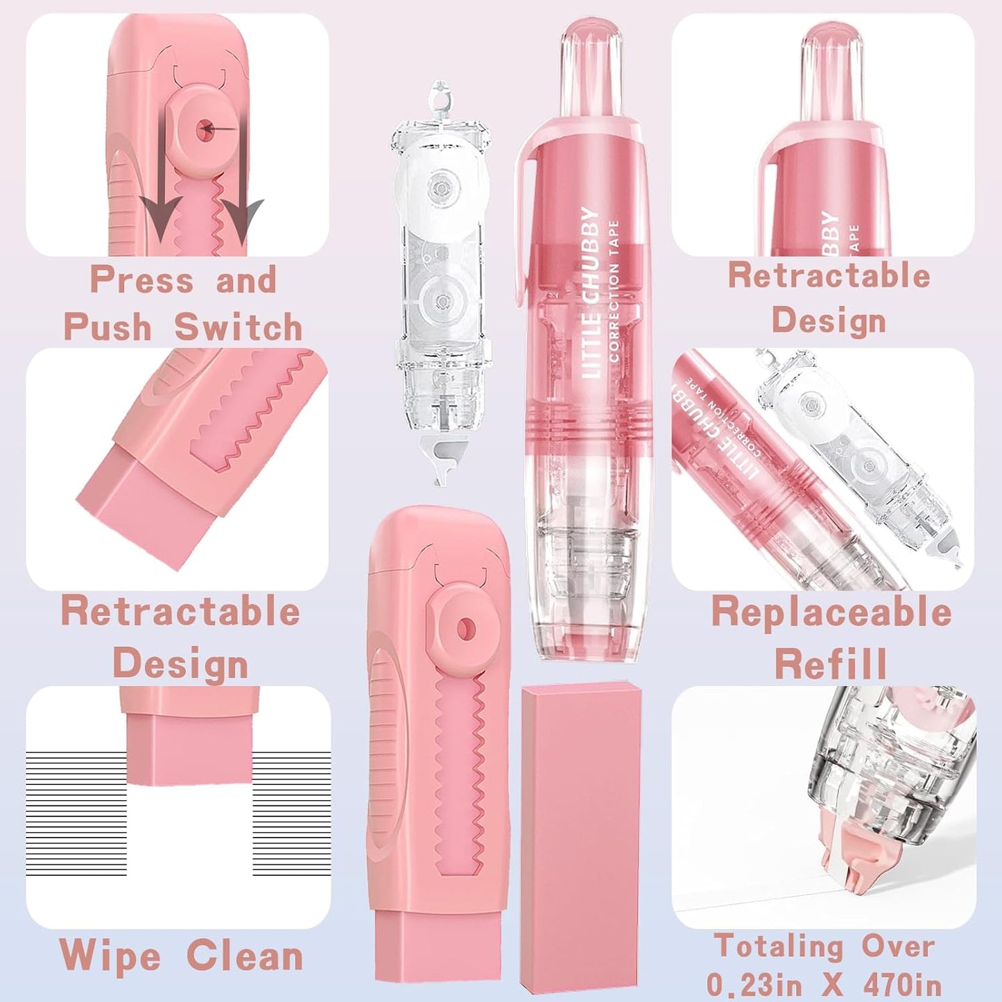 11 Pcs Cute Stationery Set Kawaii Office School Supplies Including Gel Pens Erasable Pens 6-in-1 Multicolor Ballpoint Pens Highlighters Mechanical Pencil Erasers Correction Tape Utility Knife (Pink)