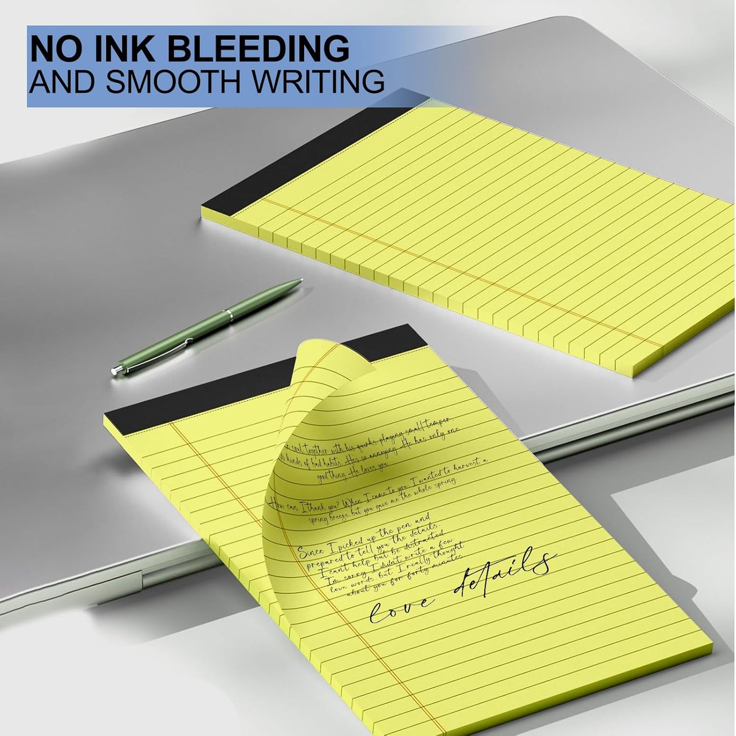 6pcs Small Note Pads, Yellow Notepads 5x8 College Ruled Notebook, Writing Pads 5 x 8, Legal Pads, Memo Pad Paper Perforate Narrow Ruled Notebooks for Work, School, Office,30 Sheets/Pack