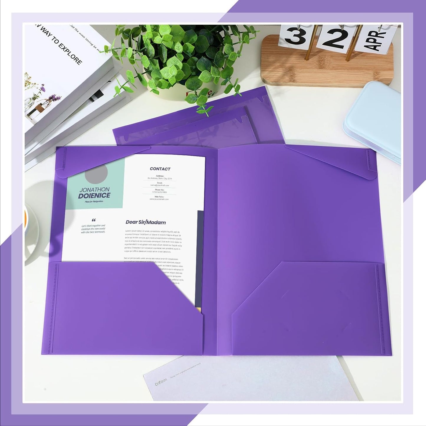 Henoyso 36 Pcs Plastic Folders with Clear Front Pockets Heavy Duty File Folders with 2 Pockets and Card Slot for Student Communication School Office Presentation Report (Purple)