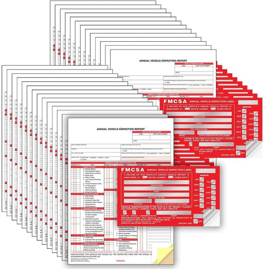 J. J. Keller 25-Pack, Annual Vehicle Inspection Report Form & Red FMCSA Label Aluminum, 3-Ply Carbonless Form, DOT Compliant