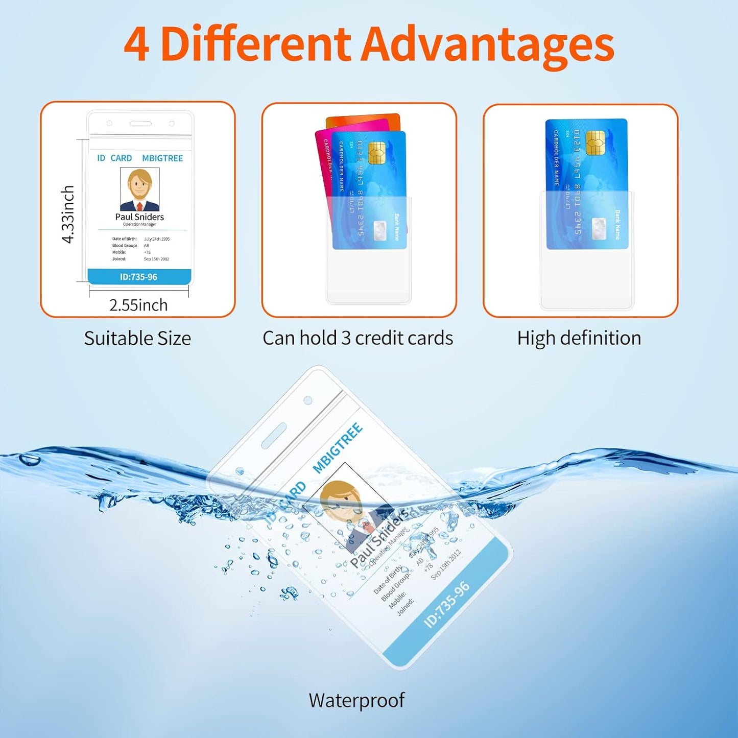 5 Pack ID Badge Holder,Badge Holder Retractable Clip with Carabiner Reel Clip and Key Ring for Men and Women