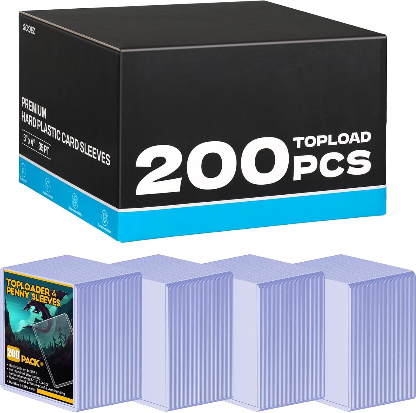 200 Count Topload Card Holder, Sooez 35PT Topload Card Protector, 3" x 4" Hard Plastic Card Sleeves, Baseball Card Protector, Rigid Toploading Card Case for Collectible Trading Sports Cards