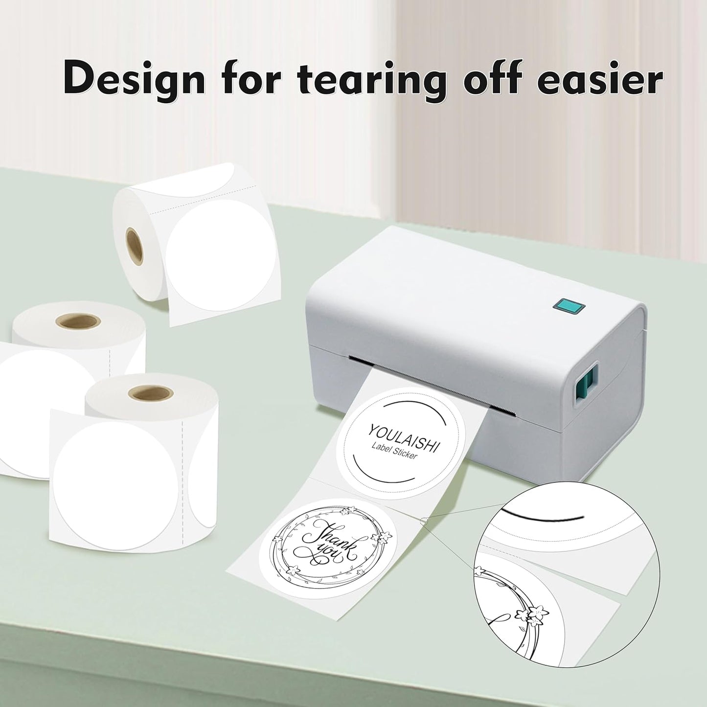 3 X 3 Inch Color Coding Dot Labels Circle White Thermal Printable Waterproof 2000 Pcs Round Stickers Adhesive Writable for Office, Home, Garage, DIY Sticker, Barcodes, Name Tag