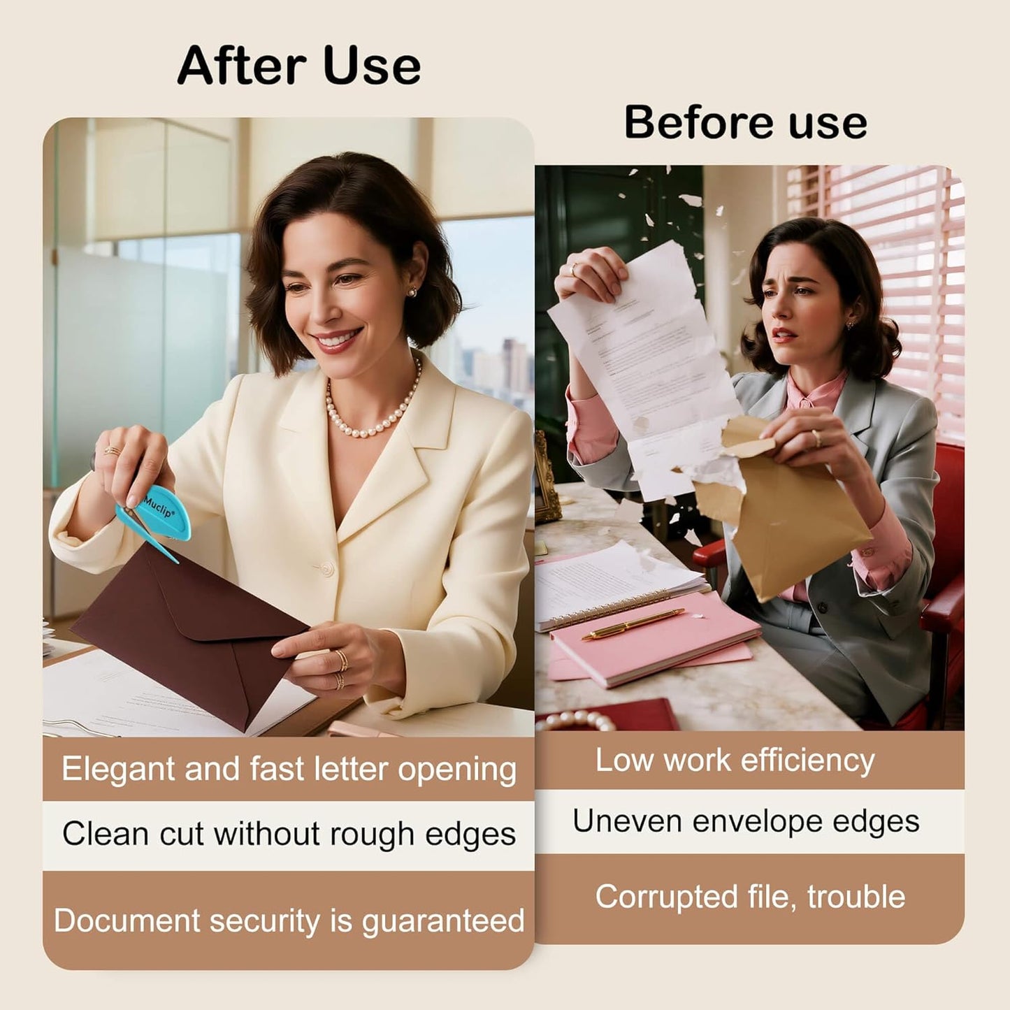 4 Pack Letter Opener Envelope Slitter - Ergonomic ABS Grip, Hidden Stainless Steel Blade,Fast Opener for Envelope,Letter,Mail,Package,Ideal for Office,Home,Business (Boxed)