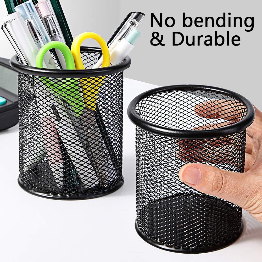 Ameceres 4 Packs Wire Mesh Pencil Holder Metal Pen Cup Desk Pen Organizer Case Pencil Jar Black for Office Home (DeepPink)