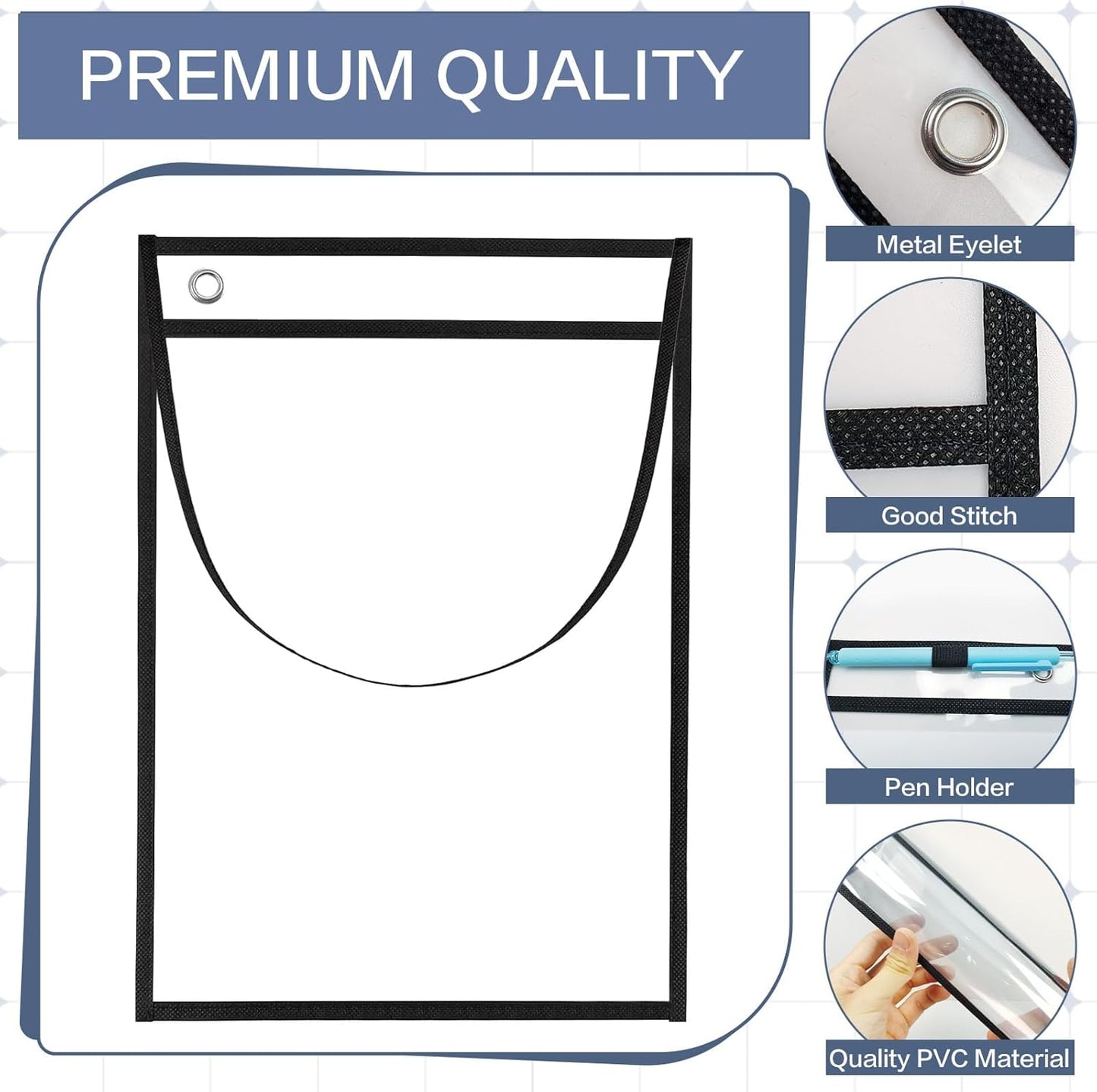 50 Pack Job Ticket Holders, Black 14 x 10 Inch Reusable Dry Erase Pocket with Strap Work Order Plastic Sleeves Shop Ticket Dry Erase Sheet Protectors for Teacher Classroom Office