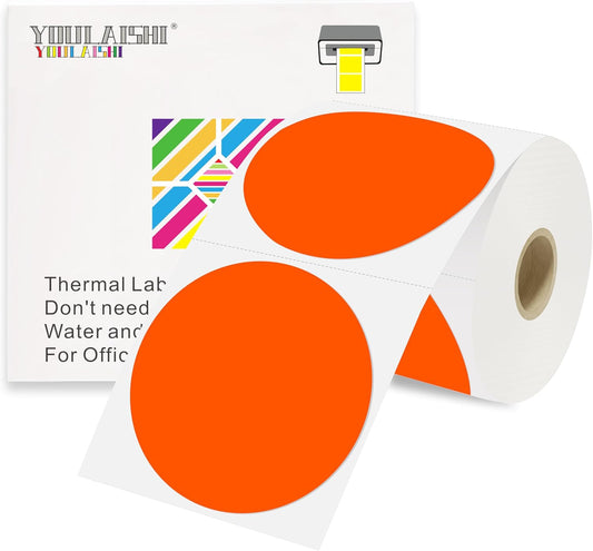 3 x 3Inch Round Color Coding Labels Circle Thermal Labels Printable Waterproof 500Pcs Round Stickers Adhesive Writable For Office,Home,Garage,DIY Sticker,Barcodes,Name Tag,Fluorescent Orange