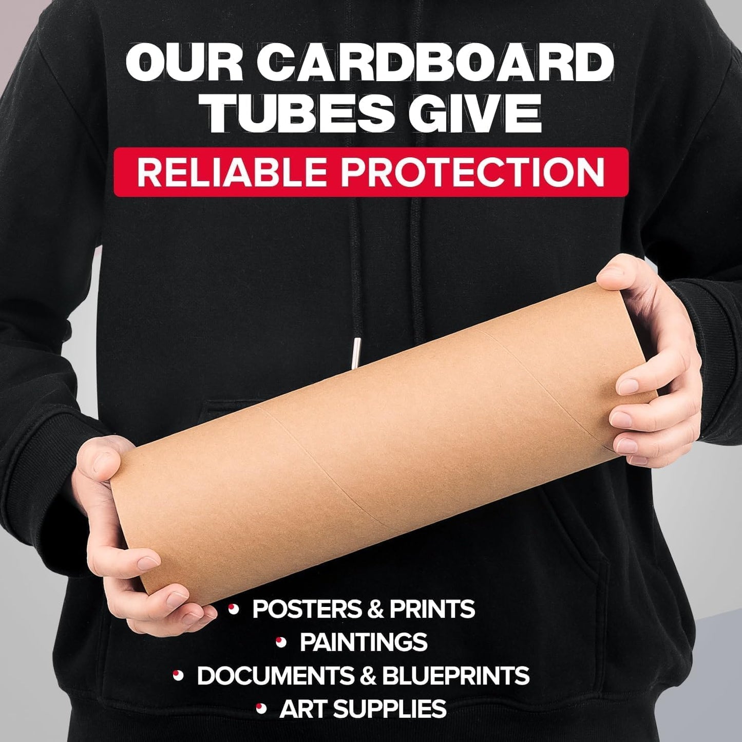 4" x 12" Heavy-Duty Reinforced Cardboard Mailing Tube, Pack of 6 Tubes with 12 Caps – Secure USPS Approved – Great for Shipping and Storing of Prints, Artwork, Posters or Documents