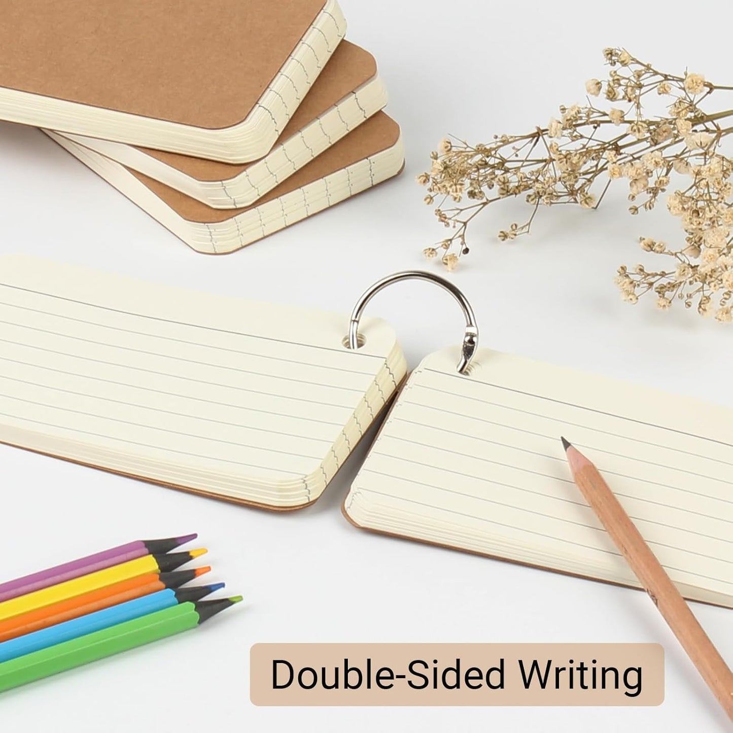 6 Pack 360 Pcs 3x5 Inch Lined Flash Cards with Binder Rings (60 Sheets Each Pack), Ruled Index Cards Study Cards 3x5 Lined Note Cards for Studying, School, Memory