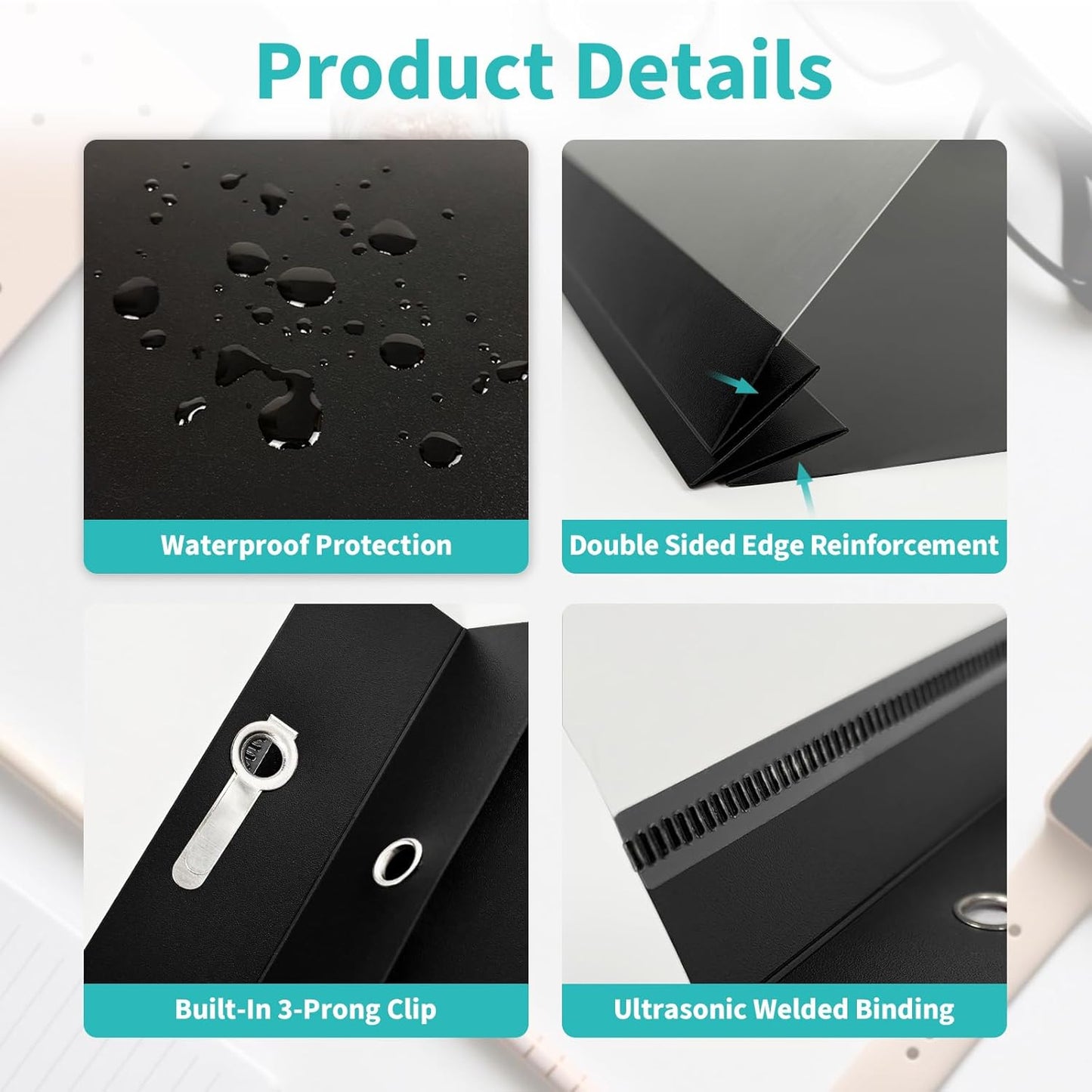 Binditek 48 Pack Clear Front Report Covers with 3 Prongs, 100-Sheet Capacity, Plastic Report Folder, with 3 Metal Fasteners, for Letter Size, Black and Navy, Office Supplies