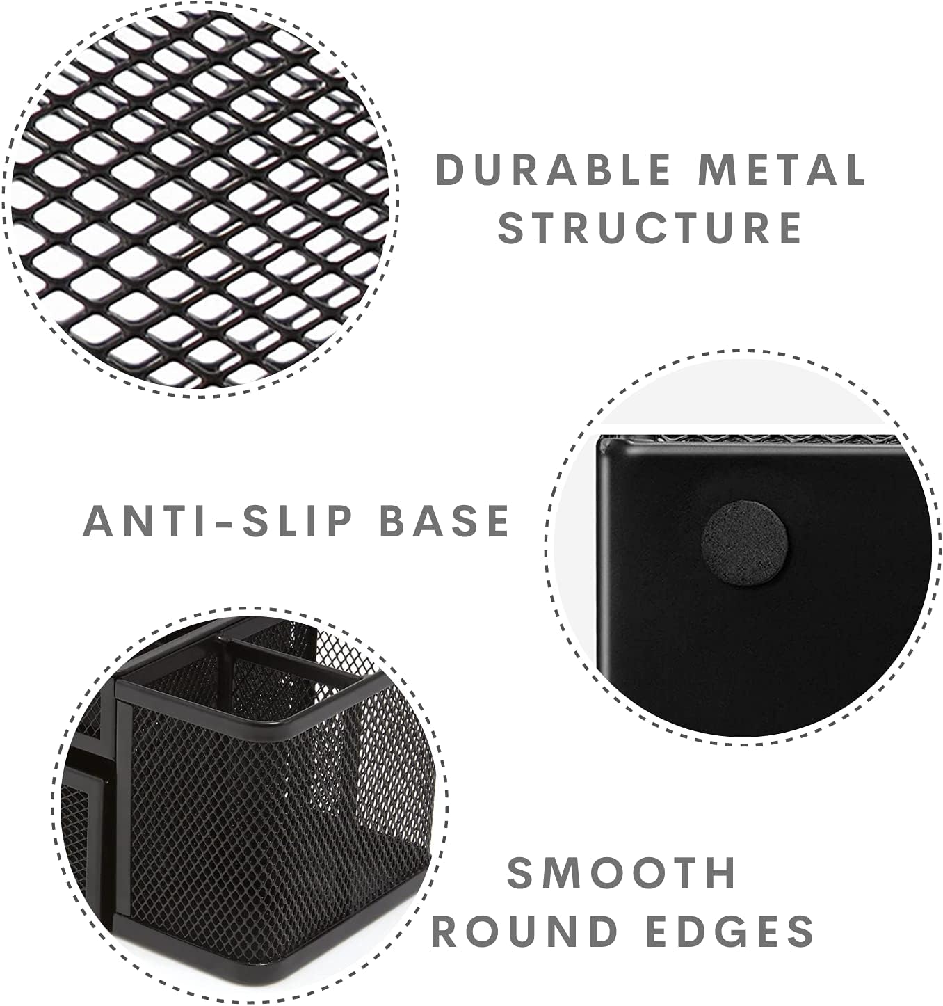 1InTheOffice Desk Supplies Organizer, Desk Caddy 7-Compartment Wire Mesh Accessory Holder, Matte Black