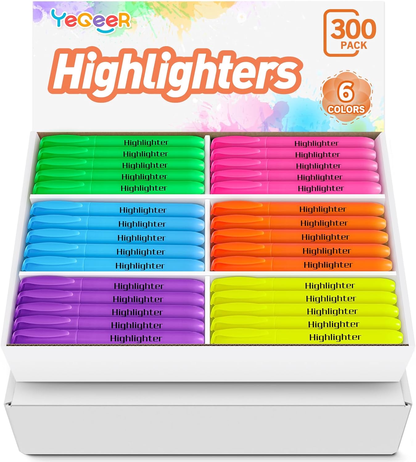 Highlighters, Chisel Tip Dry-Quickly Highlighter Markers, 300 Count-6 Assorted Colors Highlighters Bulk Pack for Adult Kids, Office Classroom Must Have, School Supplies for Teachers (2 Boxes of 150)
