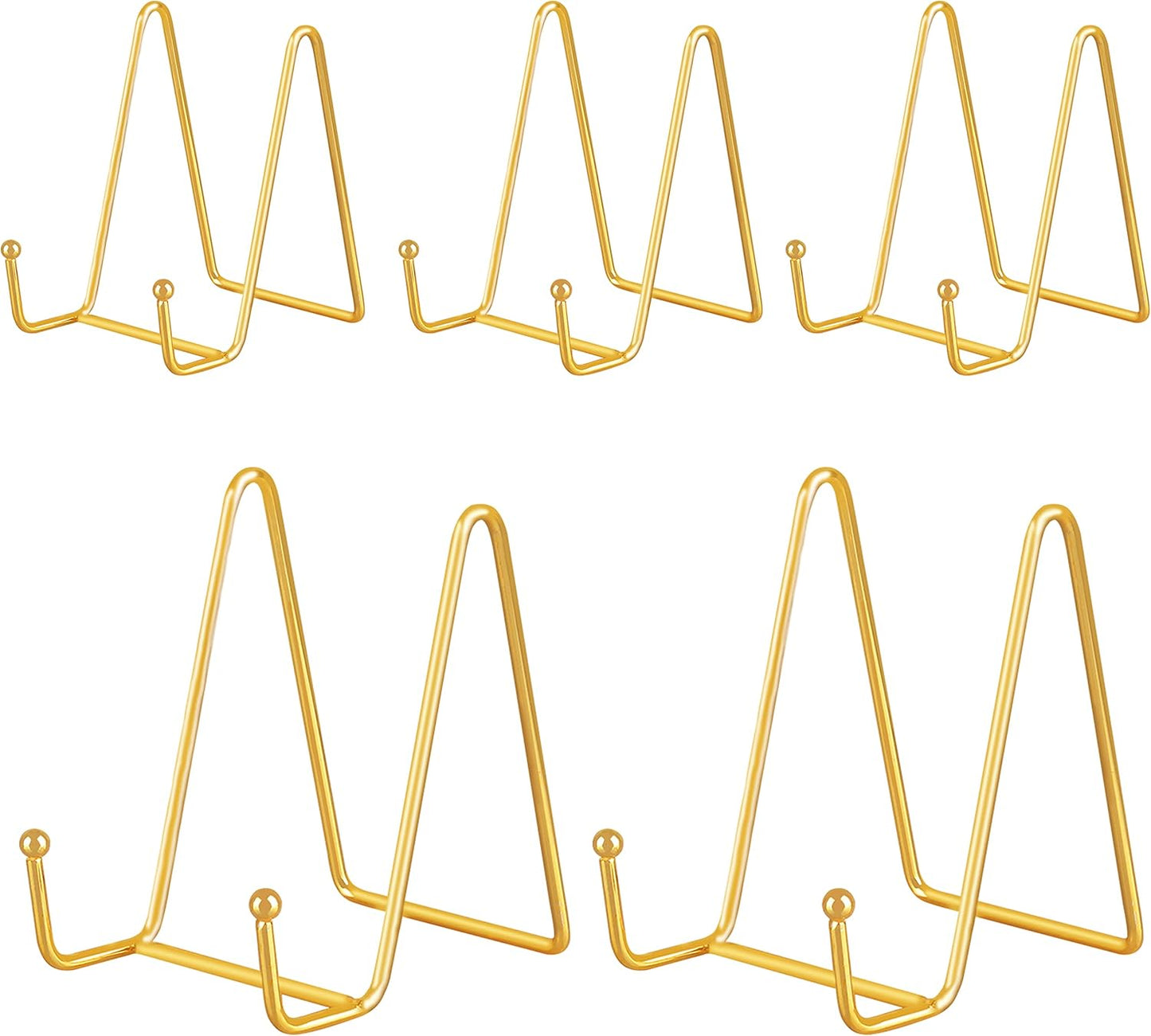 IBosins 5 Pack 4 Inch Plate Holder Display Stands, Metal Gold Frame Stand for Picture, Book, Photo Easel, Creation, Collectibles