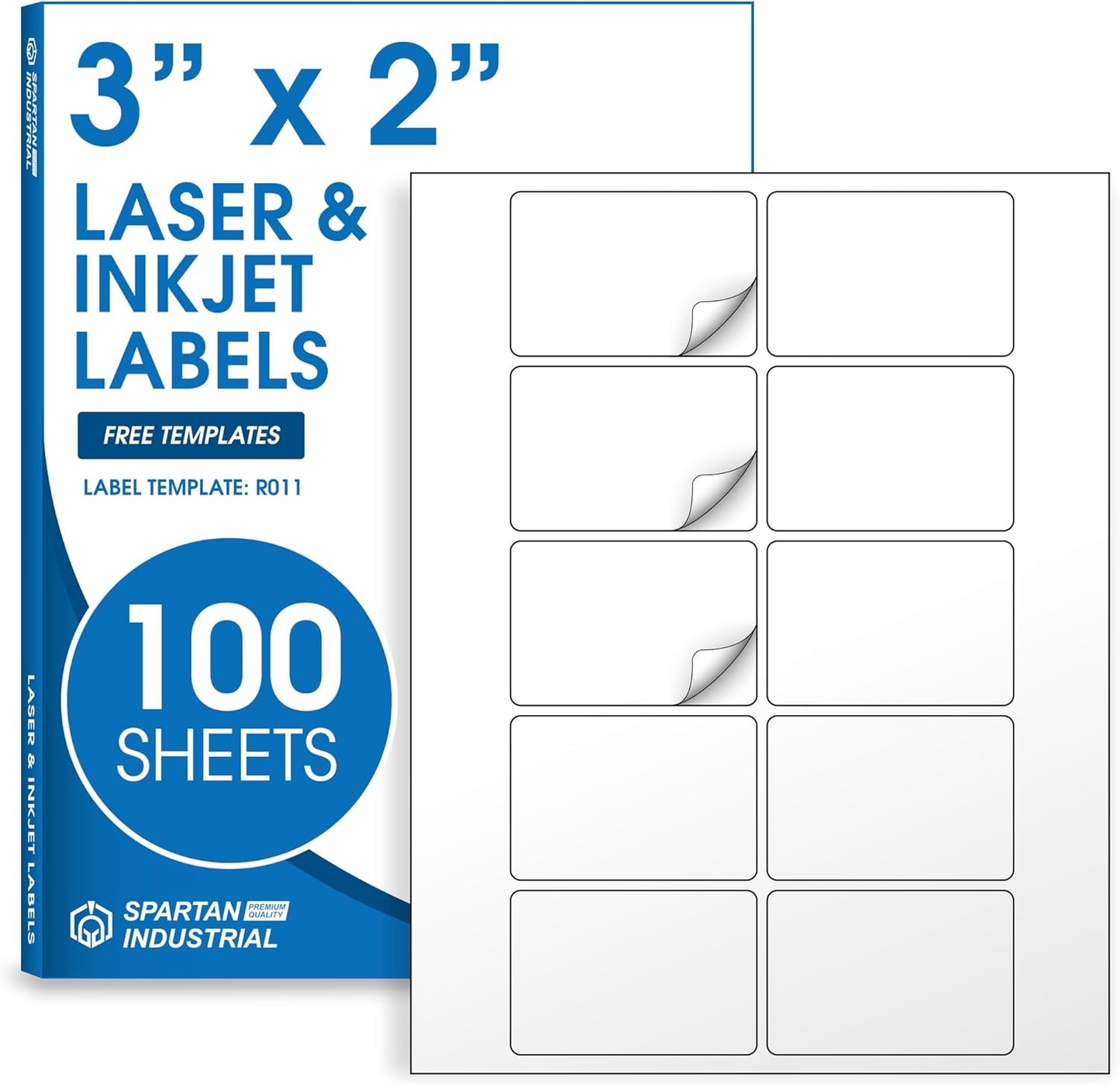 3" X 2" Matte White Shipping Labels Compatible with Inkjet and Laser Printers - 100 Sheets, 1000 Total Paper Stickers for Mailing, Product Labeling, and Organization - Spartan Industrial