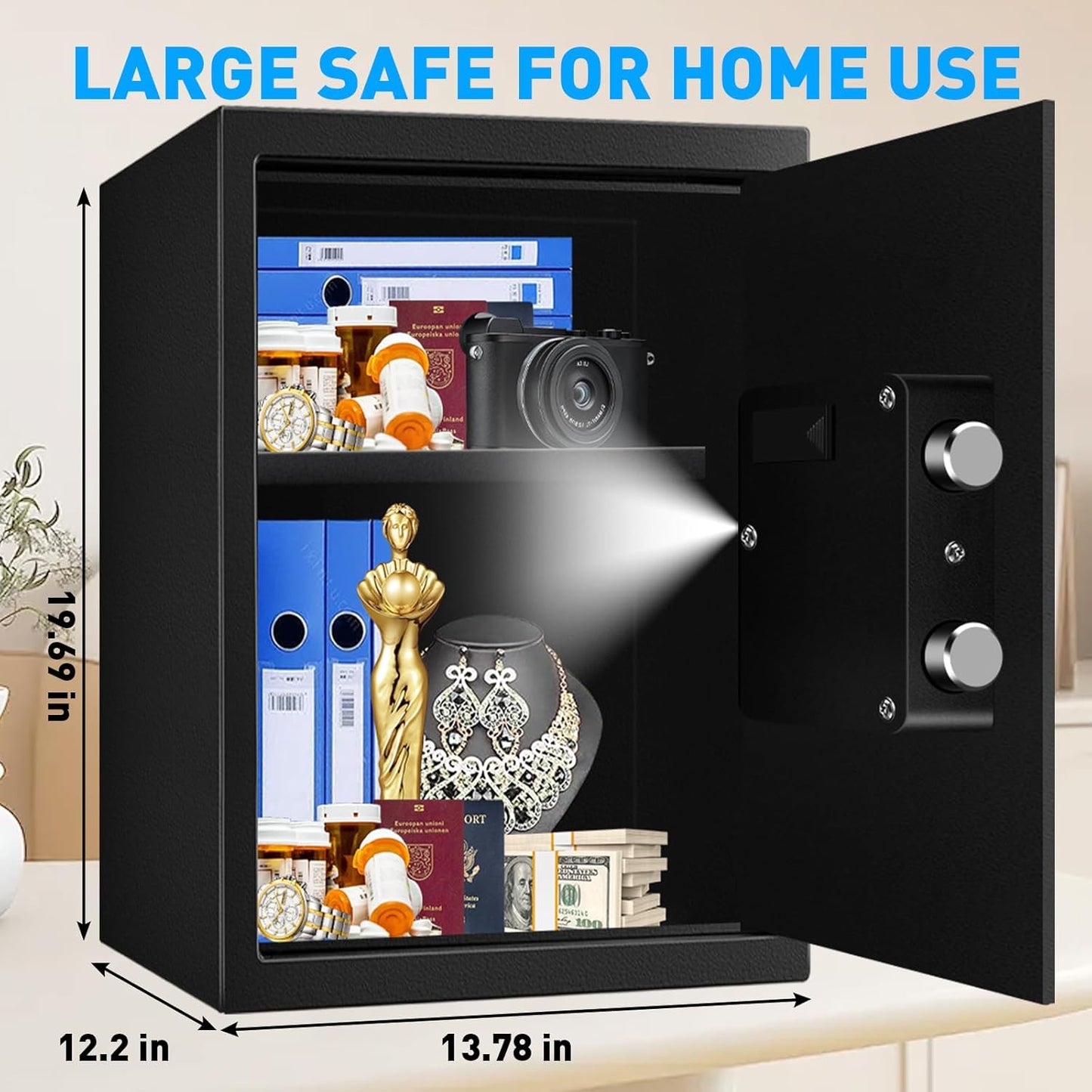 3.2 Cuft Large Fire Proof Safe for Home Documents, Digital Security Safety Box with Electronic Keypad and Keys, Anti-Theft Fire Safes for Home, Fireproof Box for Money Firearm Medicine Valuables