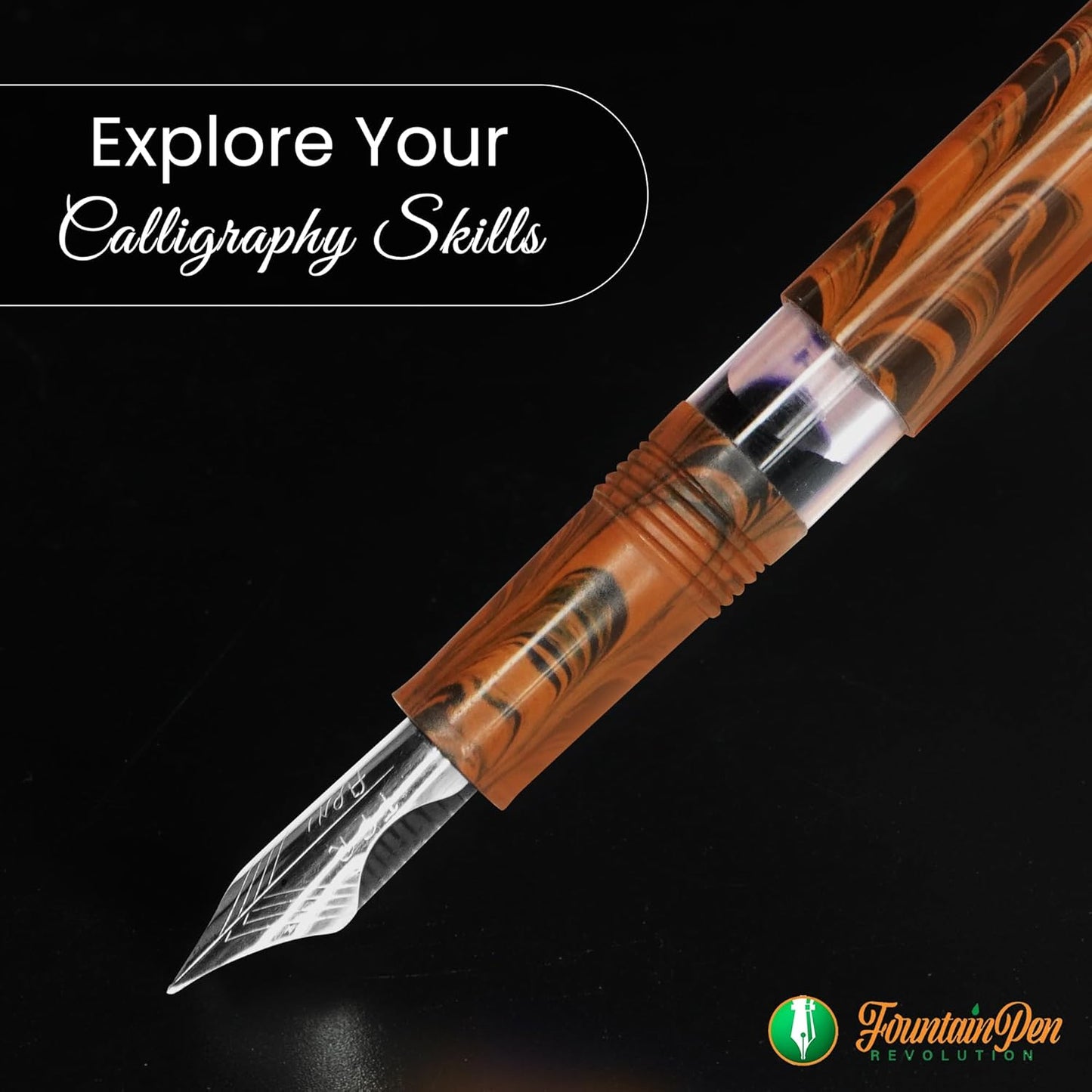 Jaipur V2 Piston Filled Refillable Fountain Pen - Brown Ultra Flex Cursive Pen w/Stainless Steel Nib - Luxury Pens w/Acrylic Body & Ebonite Feed - Fountain Pens for Journaling & Calligraphy