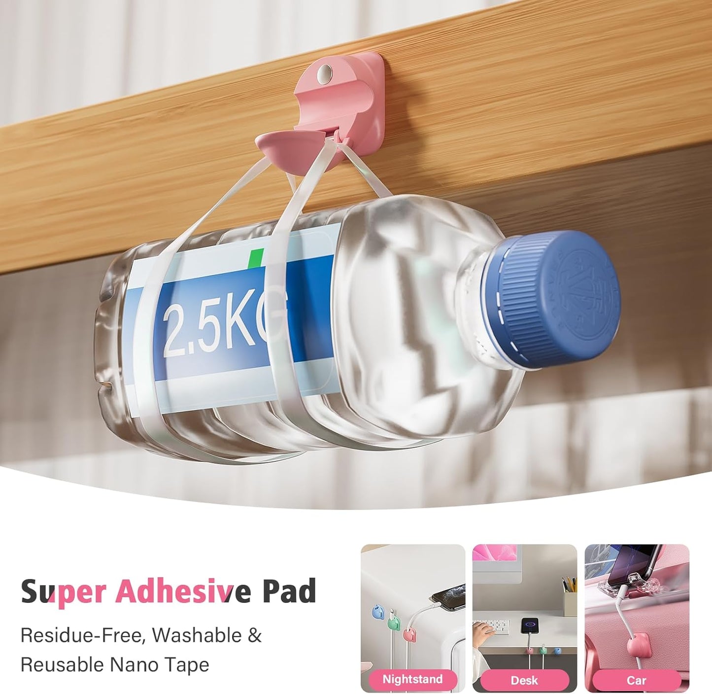 6 Pack Cord Holder Organizer, [1-Handed-Operation] Magnetic Cable Clips, Phone Cord Clips Holder with 2 Extra Reusable Strong Adhesive for Nightstand Desk Car Workspace Office Accessories, Colored