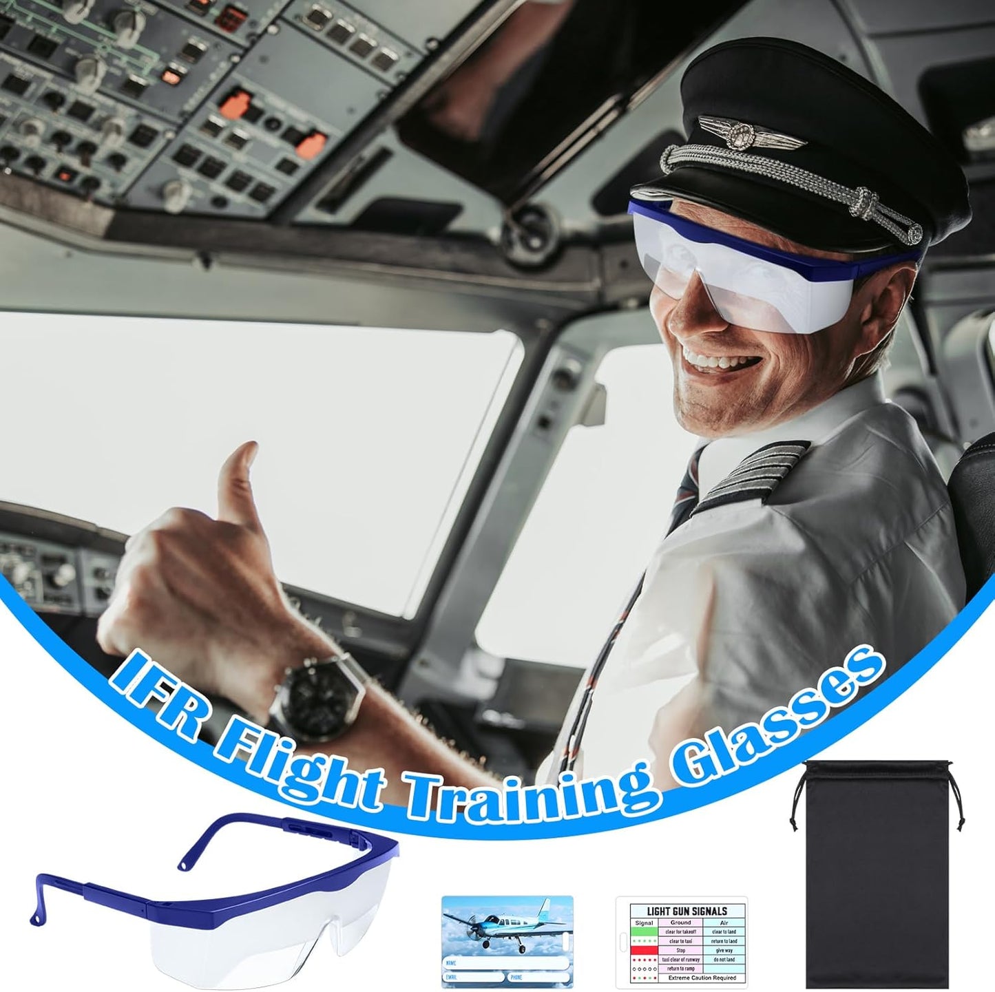 Aviation Flight Training Glasses Adjustable View Limiting Goggles Device with Glasses Box and Tag (Blue)