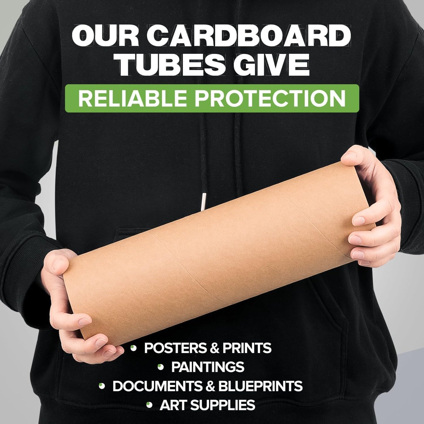 4" x 12" Reinforced Kraft Paper Mailing Tubes, Pack of 6 Tubes with 2 Caps Each – USPS Approved Poster Tube – Made in USA Cardboard Tube for Shipping and Storing Posters, Prints, Artwork, or Documents