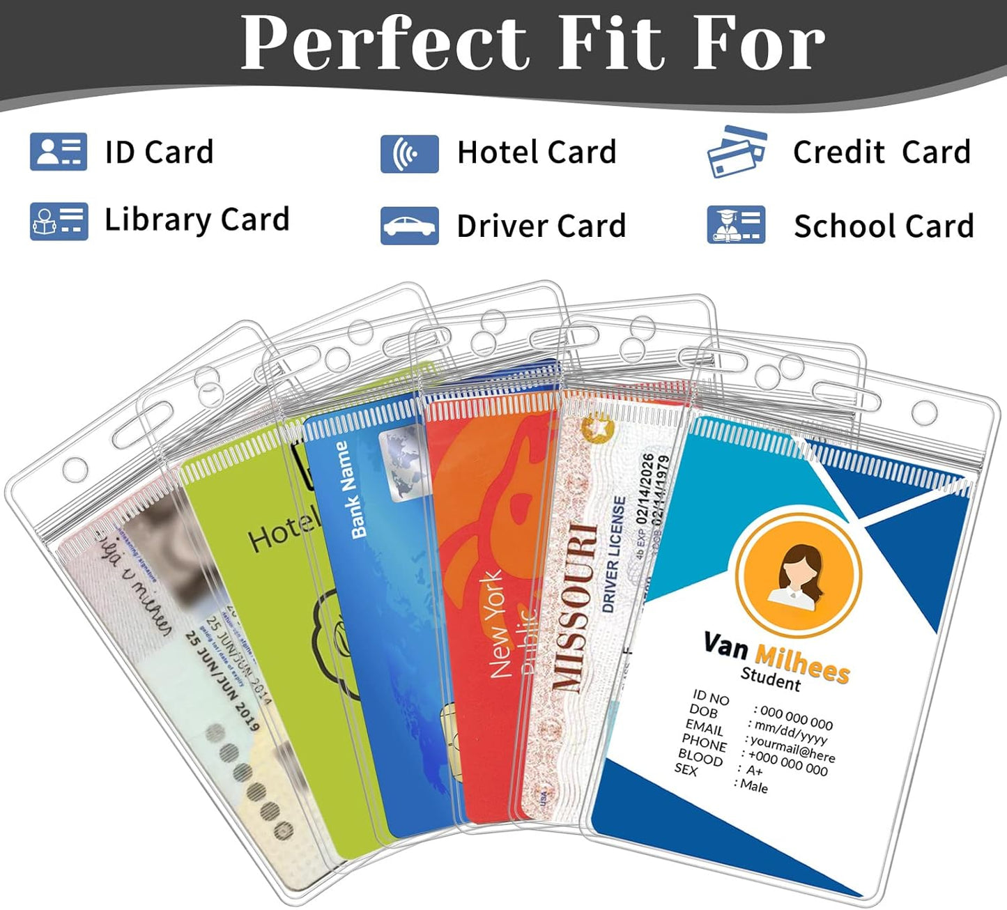 400 Pack Badge Holder, Plastic ID Badge Holder, Clear Waterproof ID Card Holder with Resealable Zip, 2.5" x 3.8" Vertical Name Tag Holder for Nurses and Office, Fits ID Card/Credit Card/Student Card