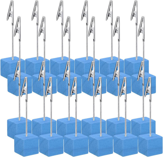 24 Pcs Cube Base Memo Clip Holder with Alligator Clip Table Numbers Place Card Holders Memo Photo Picture Paper Note Clip for Wedding Party or Meeting Displaying (Blue)
