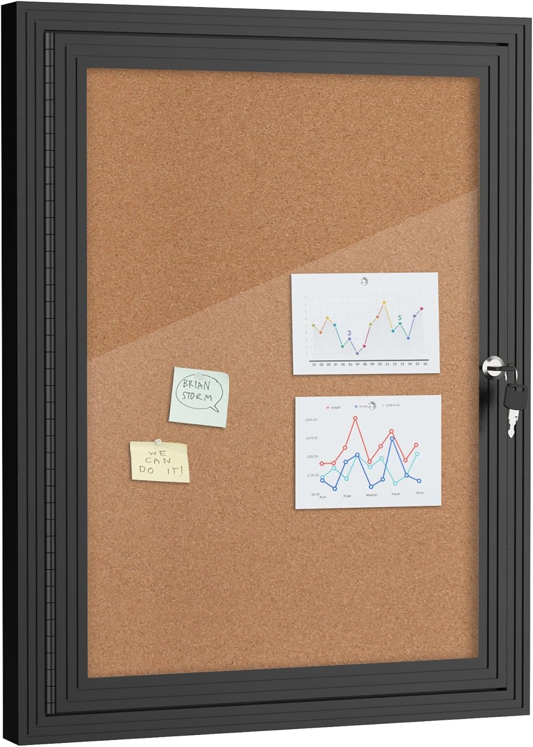 26"x20" Enclosed Bulletin Board, Outdoor Lockable Weather-Resistant Aluminum Cork Noticeboard for School & Office, Black Frame w/Cork