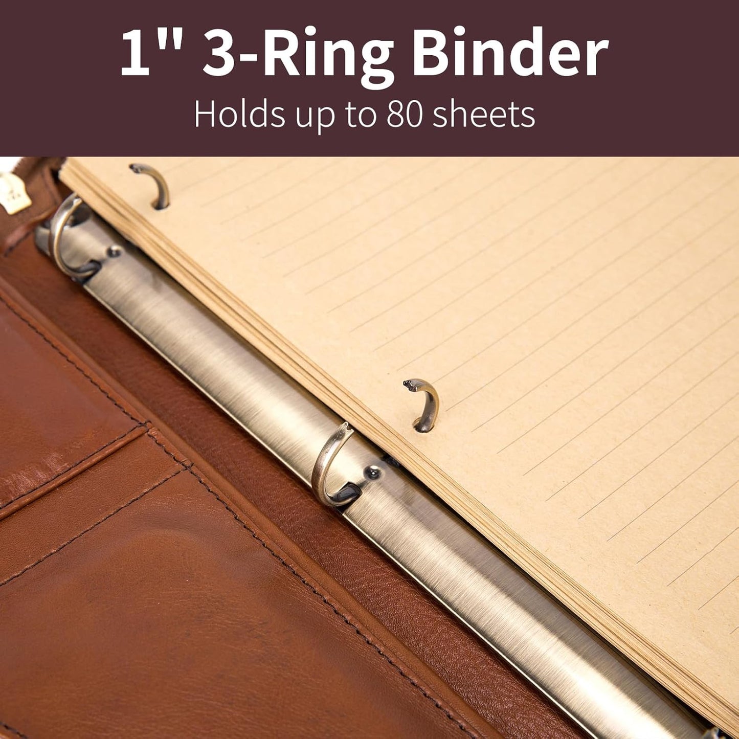Personalized 3 Ring Binder Genuine Leather Portfolio, Front Pocket, Custom Engraved 8.5 x 11 Zippered Laptop Organizer for Men and Women, Professional Business Work Padfolio, Brown, Oil Tanned