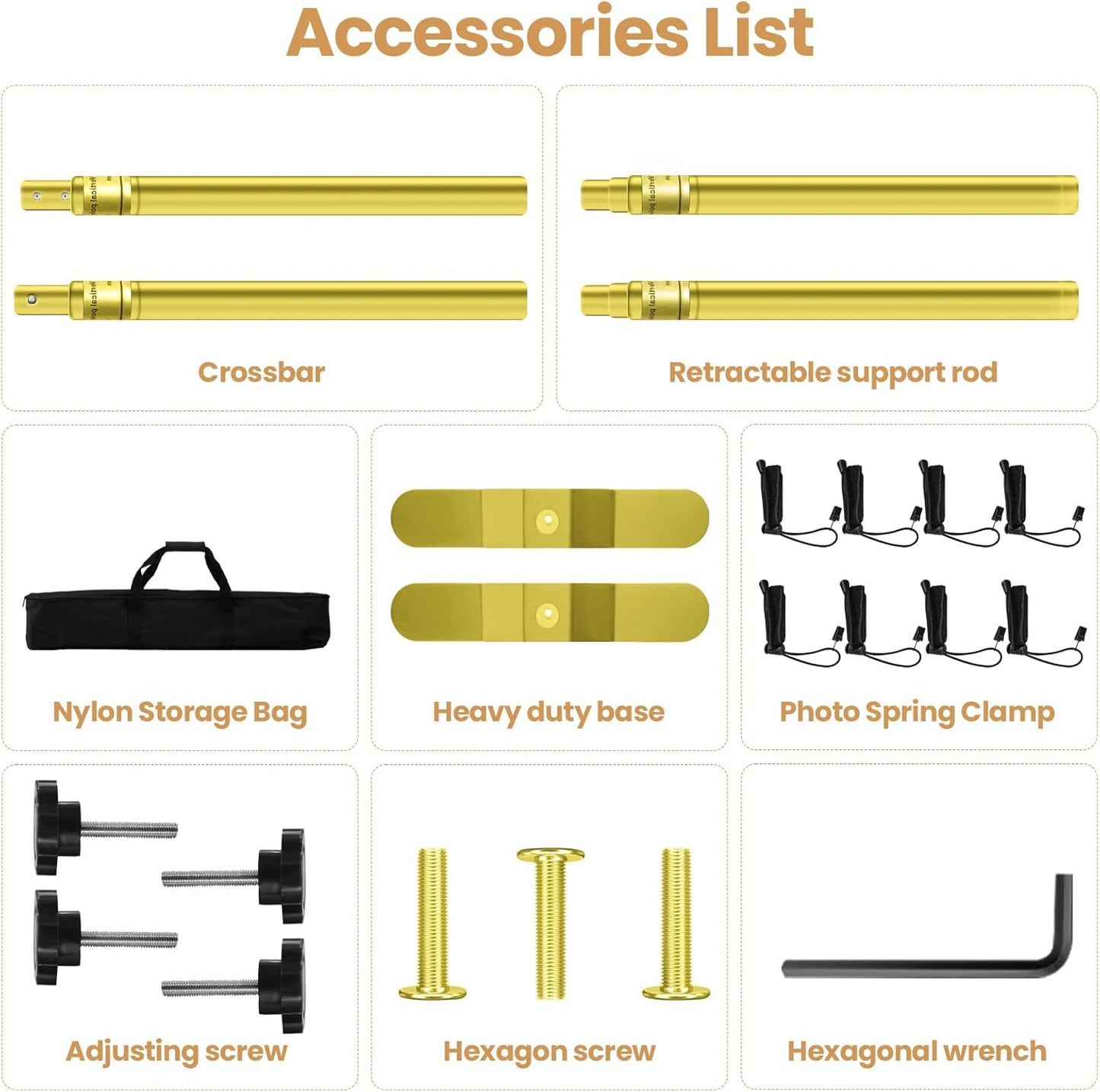 Jiang&Rong 10x10ft Heavy Duty Backdrop Stand Kit - Adjustable Step and Repeat Photo Banner Stand for Photography, Trade Shows, Photo Booths, Events(Golden)