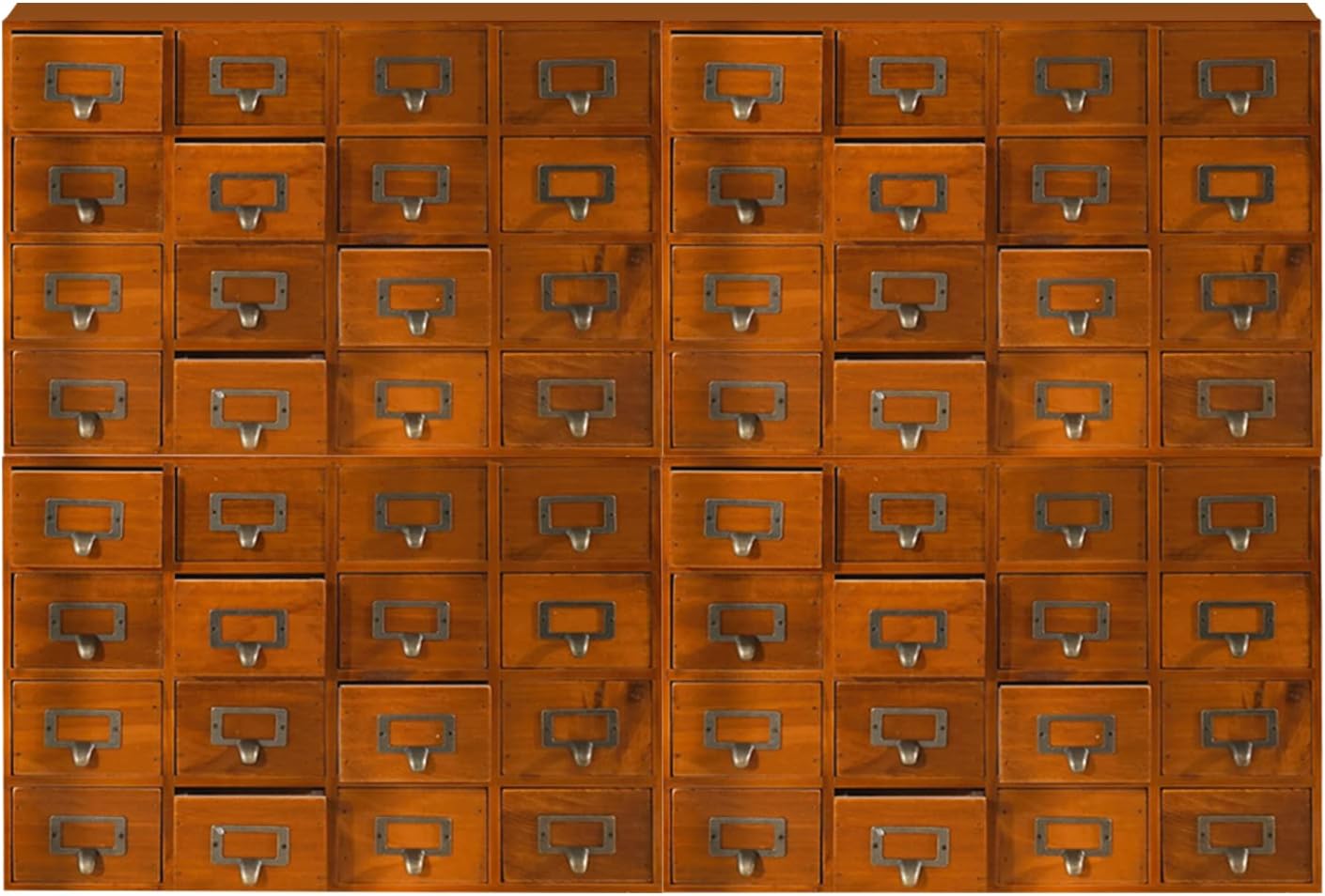 Huge 64-Drawer Wooden Storage Box Traditional Apothecary Curio Cabinet in Vintage Wood - Card Catalog Library Desk Drawer w/Label Holders Handles - Multi Level Countertop Arts and Craft Organizer