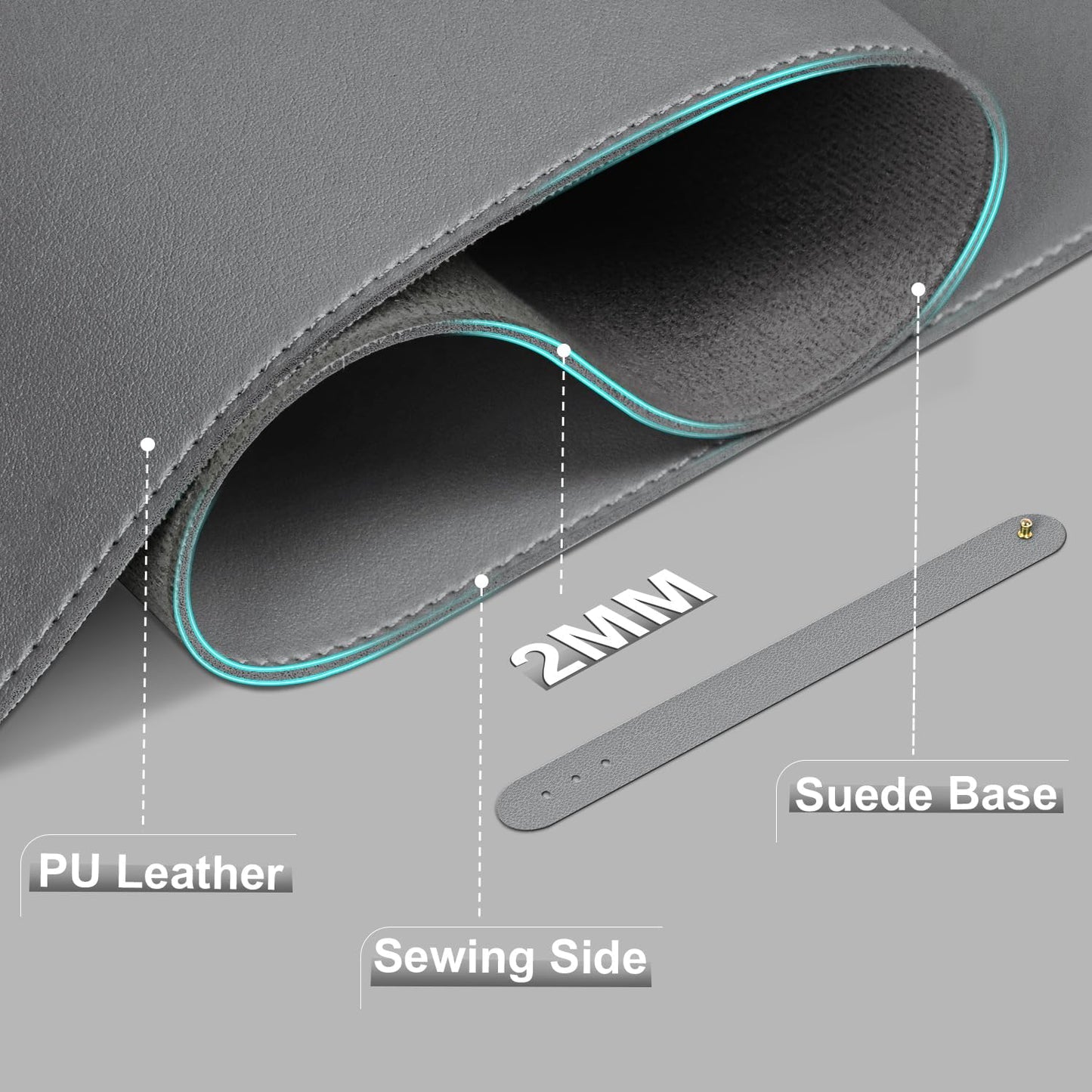 BLESWIN Large Desk Pad, 47.2" x 17", Leather Desk Mat Protector, Non-Slip, Waterproof, Dark Gray