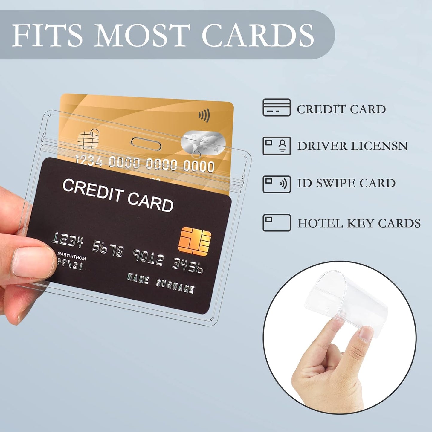 4x3 Inch Horizontal Badge Holder, Clear Plastic ID Card Protector with Waterproof Resealable Zip Type, Badge Sleeve Fits Name Tag Holder/RFID/Proximity/Credit Card (100PCS)