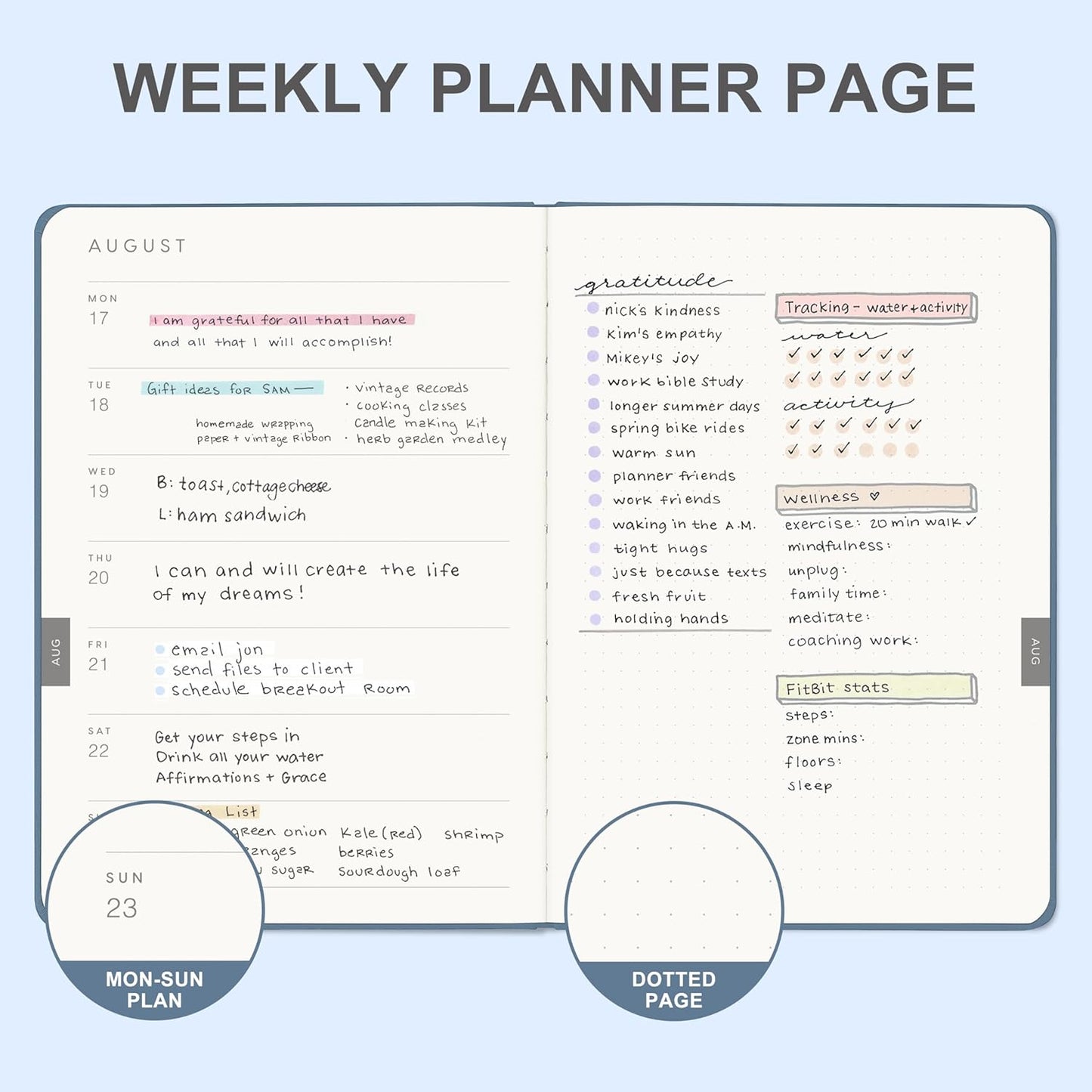 And Per Se 2026 Planner-Daily, Weekly & 15-Monthly Leather Hardcover Planner, 5.7" x 8", Daily Schedule, Monthly Tabs, 100 GSM Thick Paper, Back Pocket(Dark Blue)