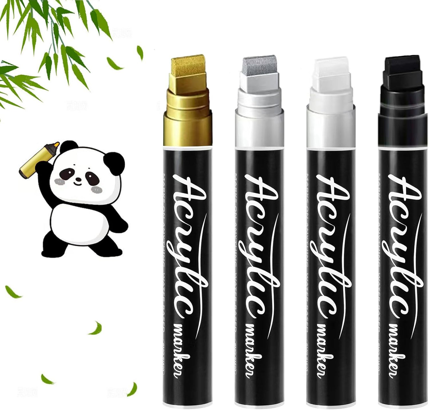 acrylic paint markers, 4 jumbo colored markers, 10mm jumbo felt tip, waterproof and permanent ink paint pens for rock painting, stone, ceramic, glass, wood, canvas, outdoor paintings,signs