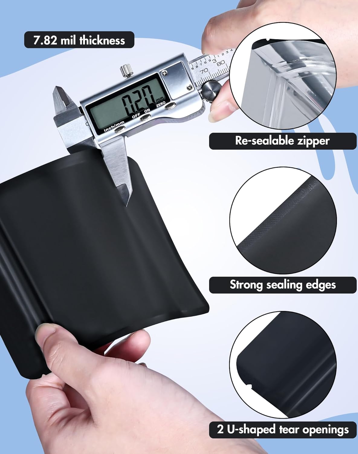 100 Pack Resealable Packaging Bags for Small Business Double-Sided Color Smell Proof Bags for Food Storage Flat Bags (Black, 5.5" x 7.8")