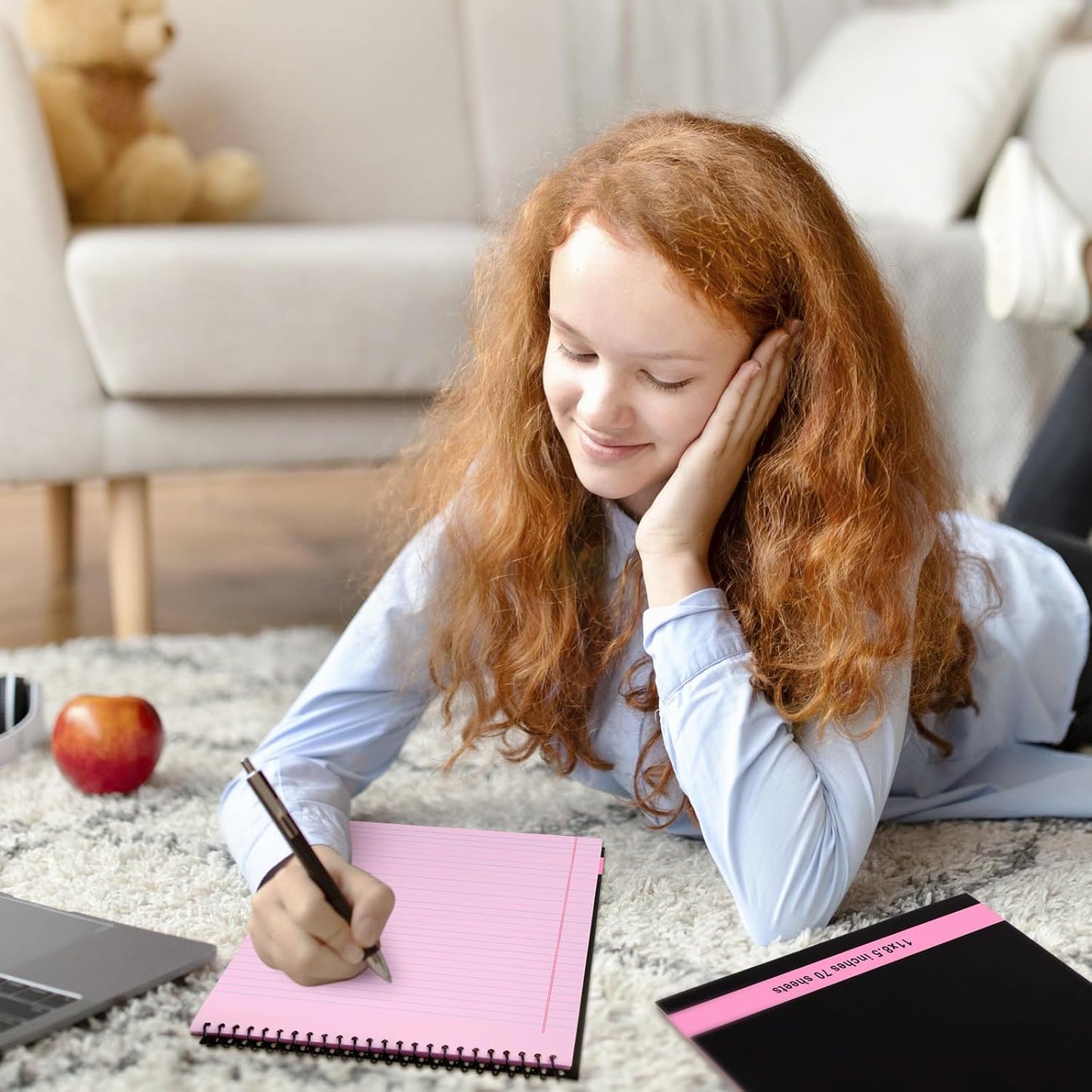 6 Pcs Legal Pad Top Spiral Bound Notebook 70 Sheets Wirebound Notepad Double Sided Ruled Memo Steno Pad with Stiff Back Cover for Business(8.5 x 11 Inches,No Holes,Pink)