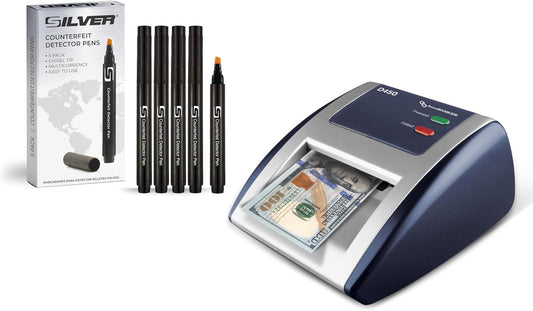 AccuBANKER D450 Counterfeit Money Checker Machine with Magnetic, Infrared, Watermark and Micro-Printing Detection & 5-Pack Counterfeit Bill Detector Pens Bundle