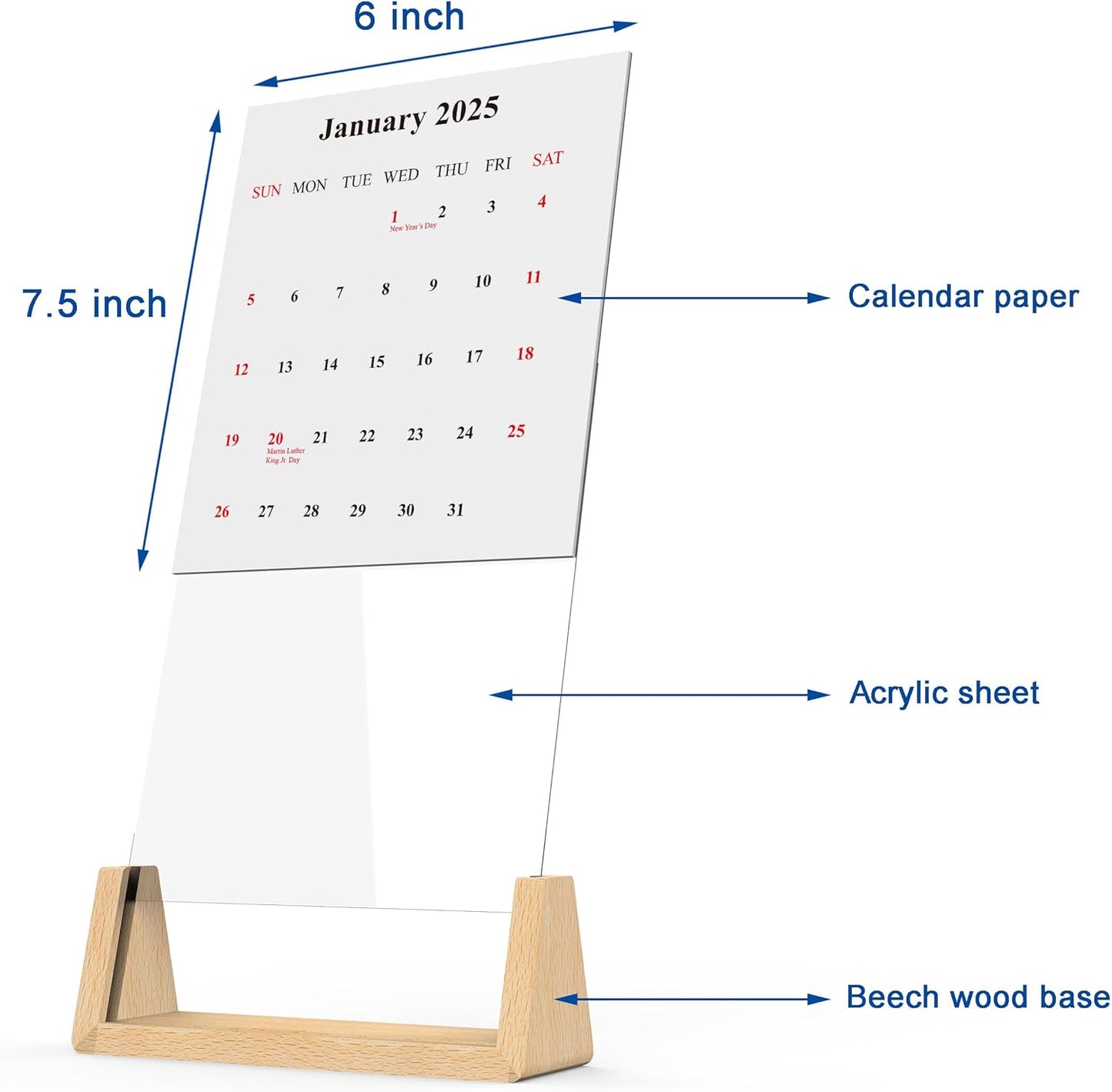 2025 2006 Creative Desktop Calendar with Beech Wood Stand for Office Business Home (Beech Wood)