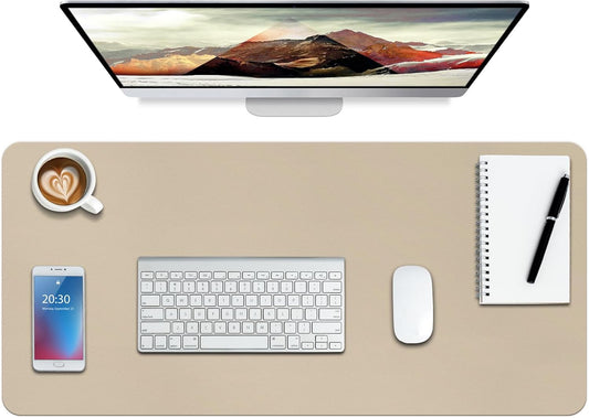 Boutilon Leather Desk Pad Protector,Non-Slip Mouse Pad,Laptop Desk Pad,Office Mouse Mat,Waterproof Leather Desk Blotter,Desk Writing Pad for Office and Home (L-Beige,35"x 17")