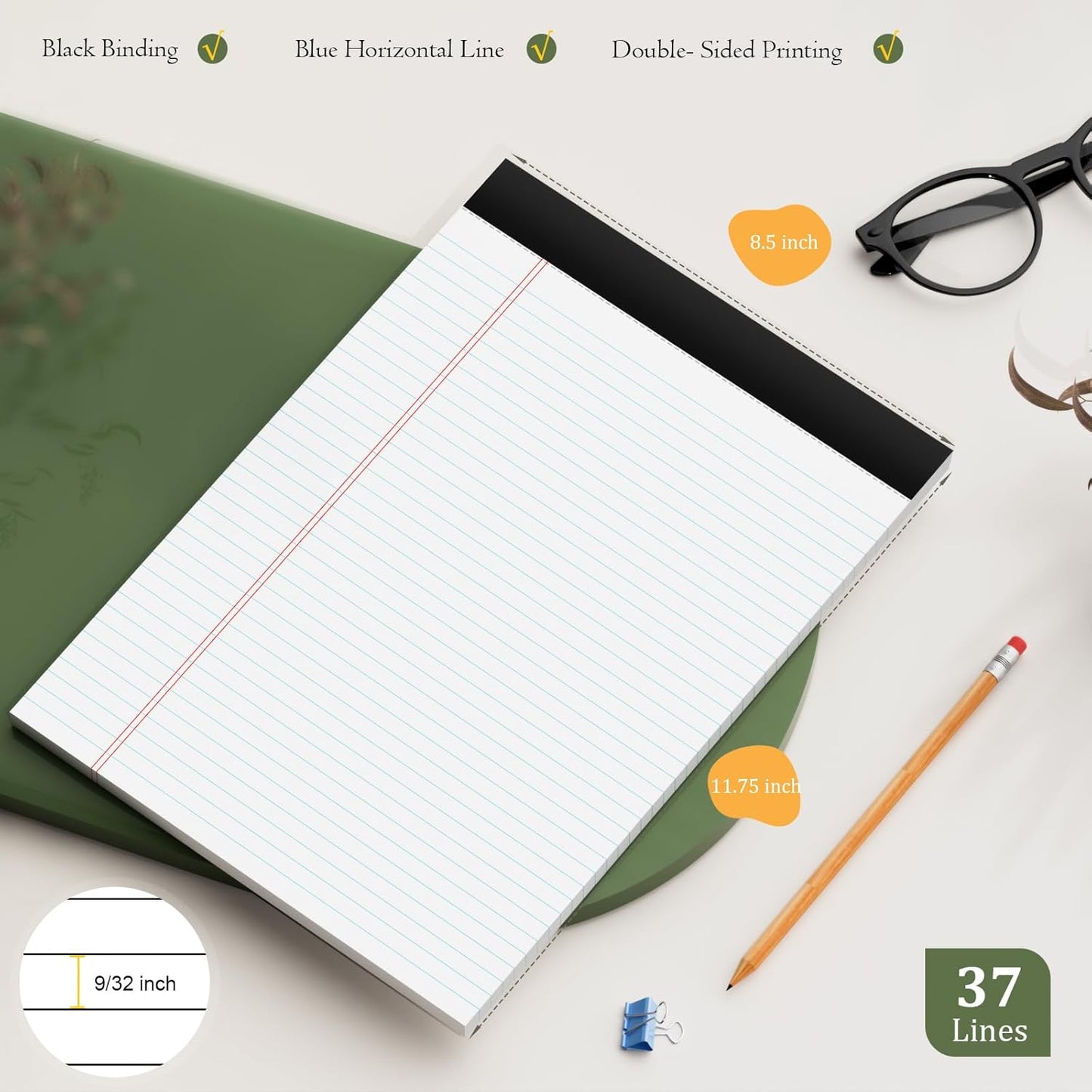 12 Pack of Legal Pads 8.5 x 11.75 College Ruled Notebook White Paper Note Pad Narrow Ruled 30 Sheets Notepads Perforated Writing Pad Clear Print 8x11 Legal Pads Pads of Paper